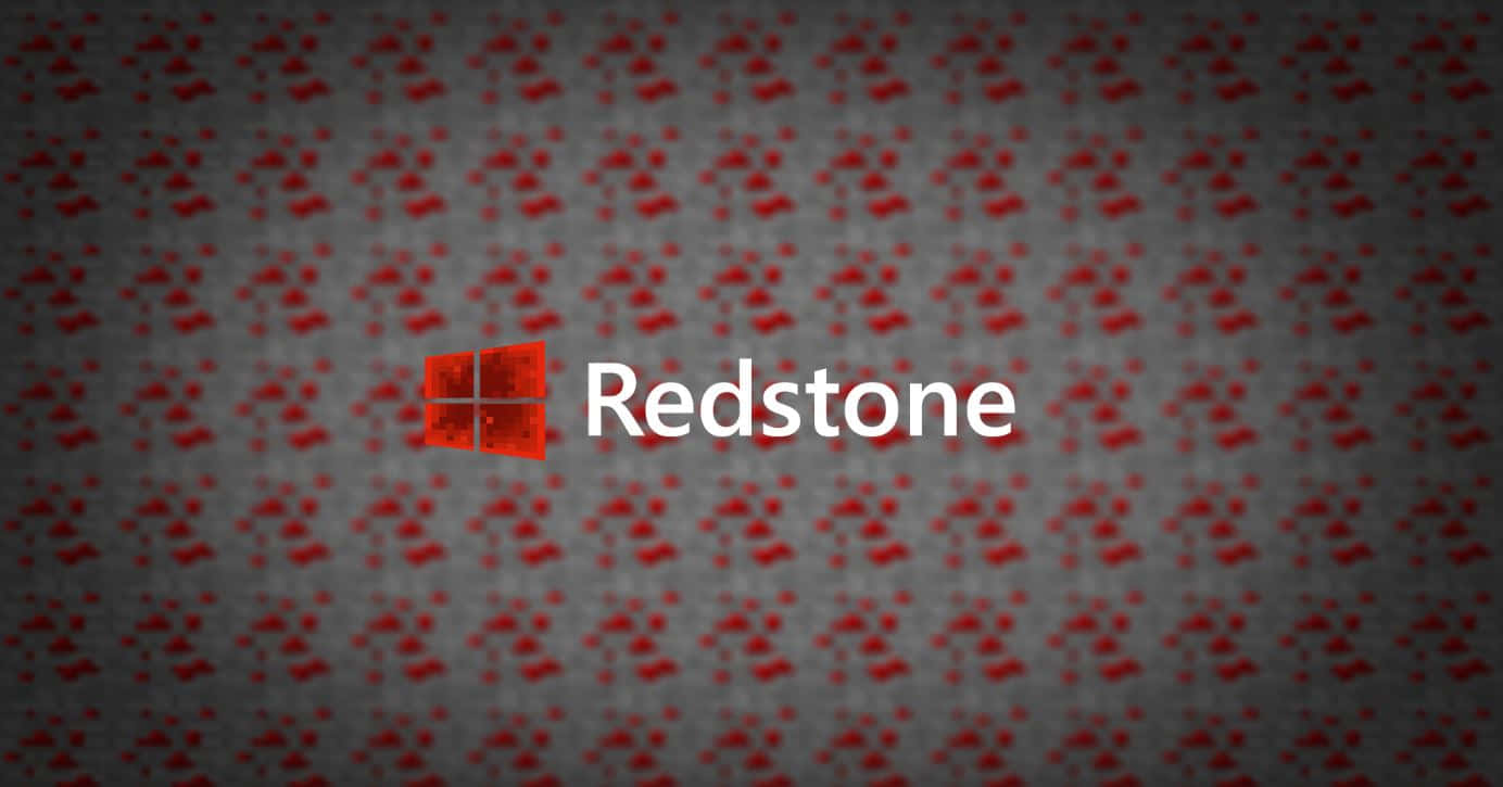 Minecraft Redstone 桌布 壁紙 — 灰色背景上白色和紅色的Redstone標誌，散落著紅色圓點。