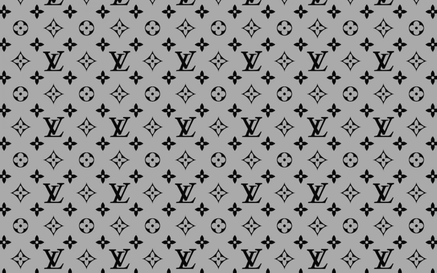 路易威登 桌布 壁紙 — 灰色背景上重複的 Louis Vuitton 標誌和花卉圖案的單色圖案。