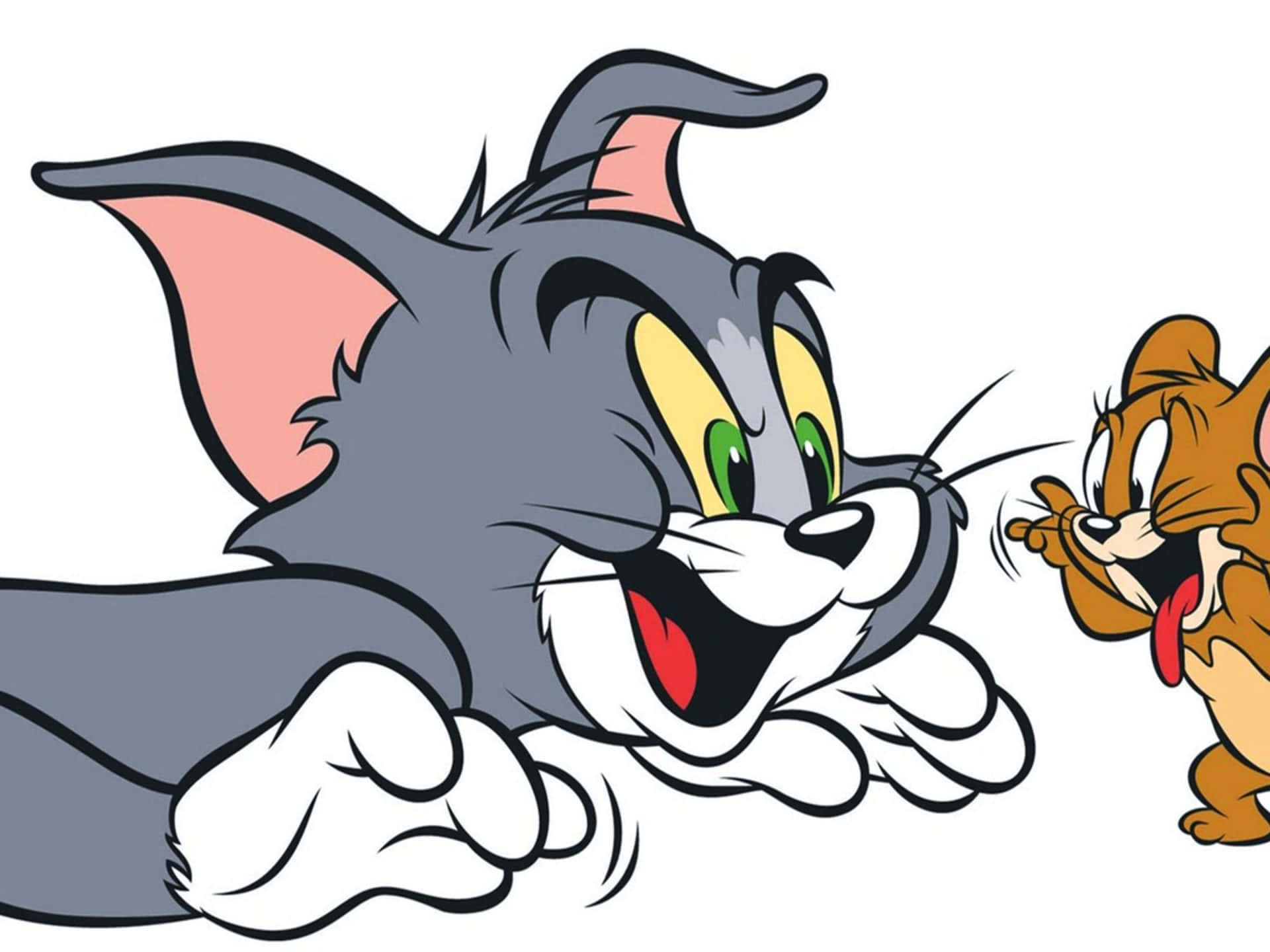 Cartoon Characters 桌布 壁紙 — 灰色貓 Tom 頑皮地撲向棕色老鼠 Jerry，上演經典卡通追逐。