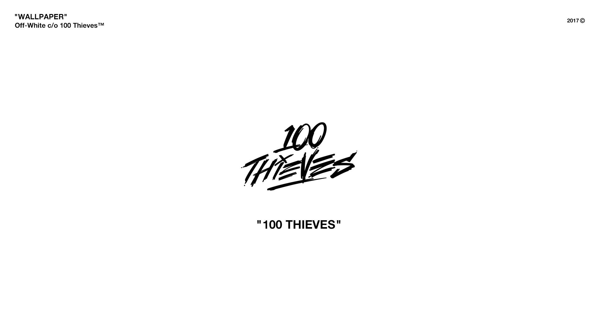 Off White Logo 桌布 壁紙 — 為 100 Thieves 設計的極簡黑白標誌桌布，粗體風格文字居中於純白背景上。