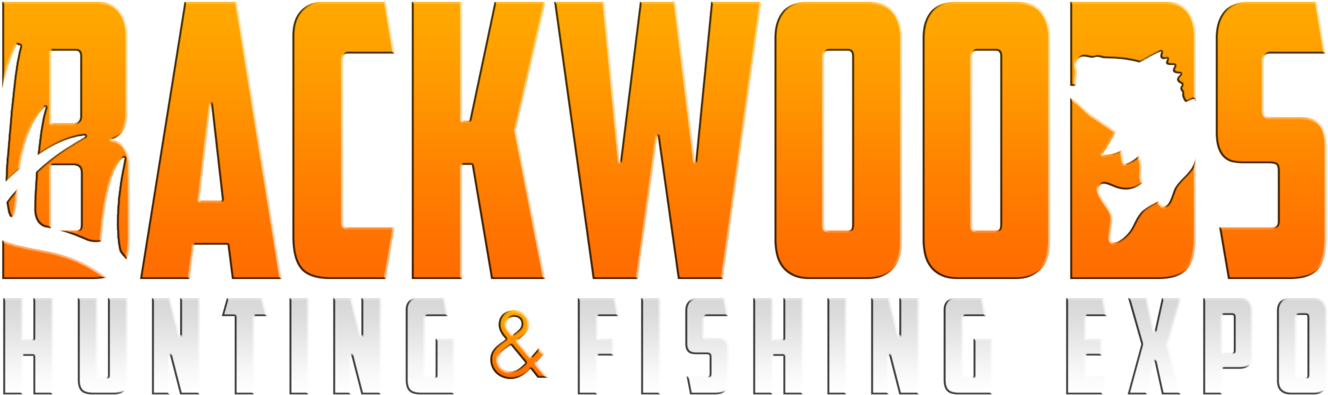 Backwoods 桌布 壁紙 — 為 Backwoods Hunting & Fishing Expo 設計的醒目橙色和白色標誌，帶有鹿角和魚的剪影。