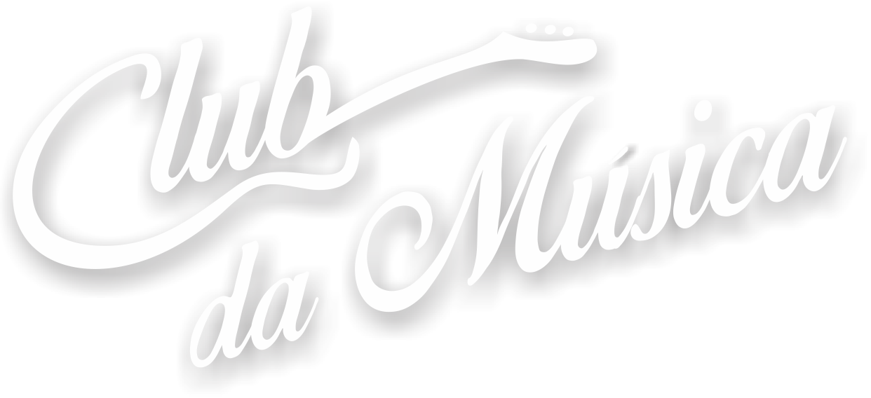 音樂 桌布 壁紙 — 為 'Club da Música' 設計的大膽黑白標誌，將風格化的吉他琴頸融入字母中。