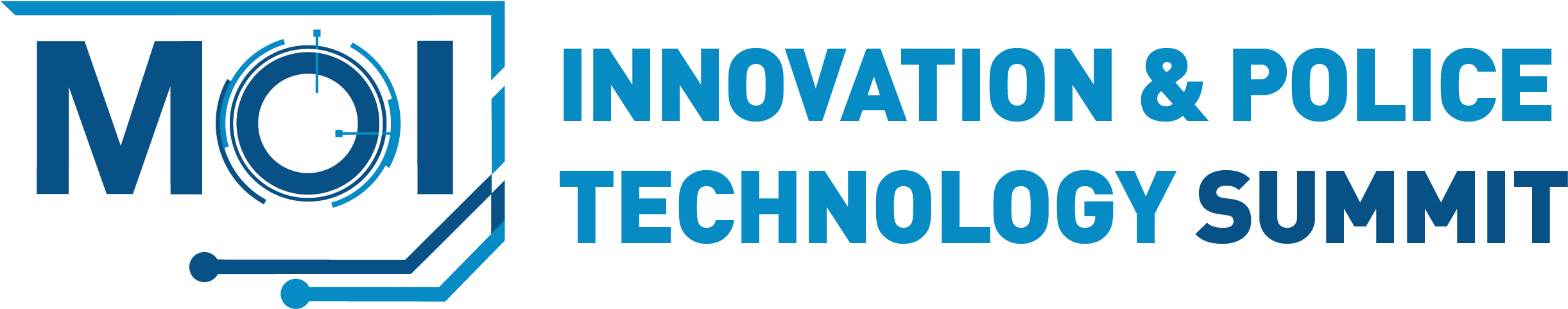 Clip Art 桌布 壁紙 — 為 Innovation & Police Technology Summit 設計的藍色科技主題標誌，帶有電路線條和圓形儀表設計。
