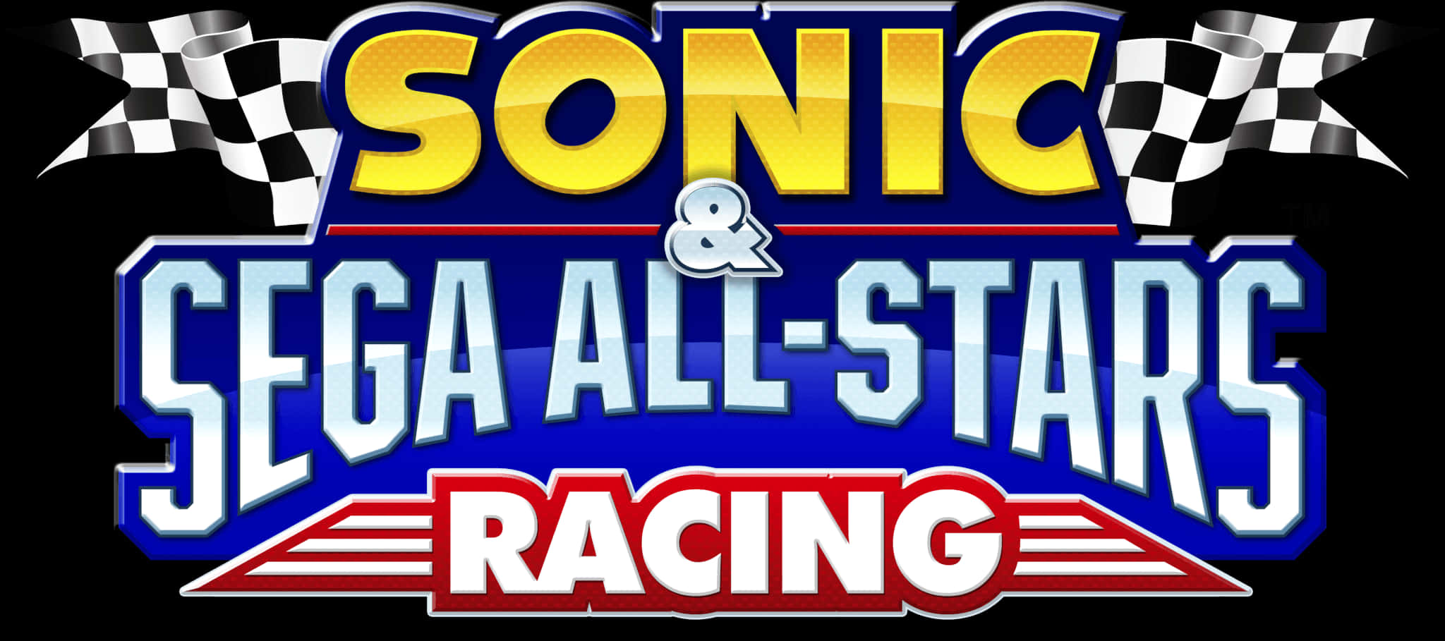 Sonic Logo 桌布 壁紙 — 為《Sonic & Sega All-Stars Racing》設計的大膽多彩標誌，兩側有方格旗。