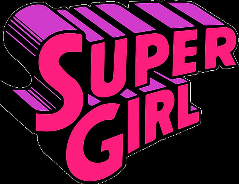 漫畫動圖 桌布 壁紙 — 為 Super Girl 設計的醒目 3D 文字標誌，採用鮮豔粉紅與紫色，襯托 stark 黑色背景。