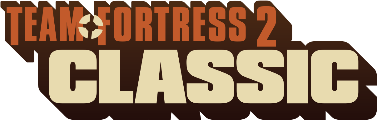 Tf2 Logo 桌布 壁紙 — 為 Team Fortress 2 Classic 設計的醒目復古風格標誌，黑色背景上帶有橙色和米色文字。
