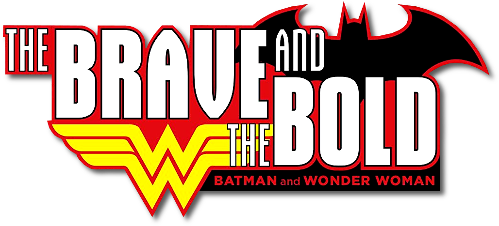 神力女超人 桌布 壁紙 — 為《The Brave and the Bold》設計的大膽紅、白、黃色標誌， featuring 蝙蝠俠和神力女超人，帶有標誌性的有翼W符號。