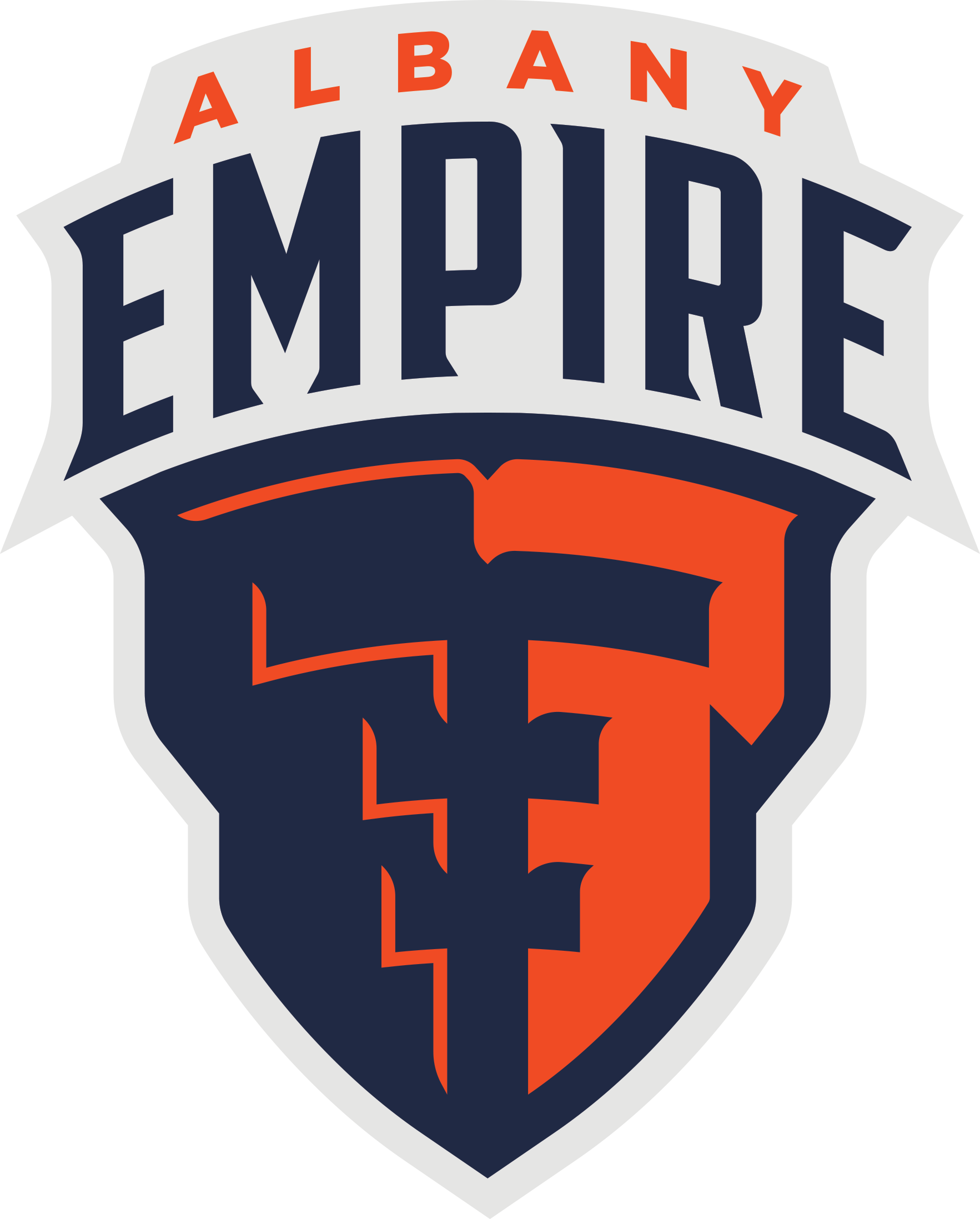 Sticker 桌布 壁紙 — 為Albany Empire設計的大膽盾牌標誌，採用海軍藍和橙色的風格化字體和徽章。