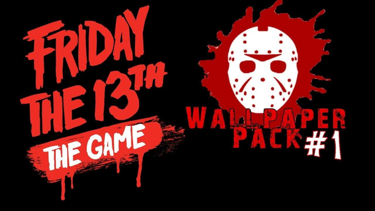 Friday the 13th遊戲桌布包，以黑色背景上的Jason面具和紅色文字為特色。 — 十三號星期五 GIF 壁紙