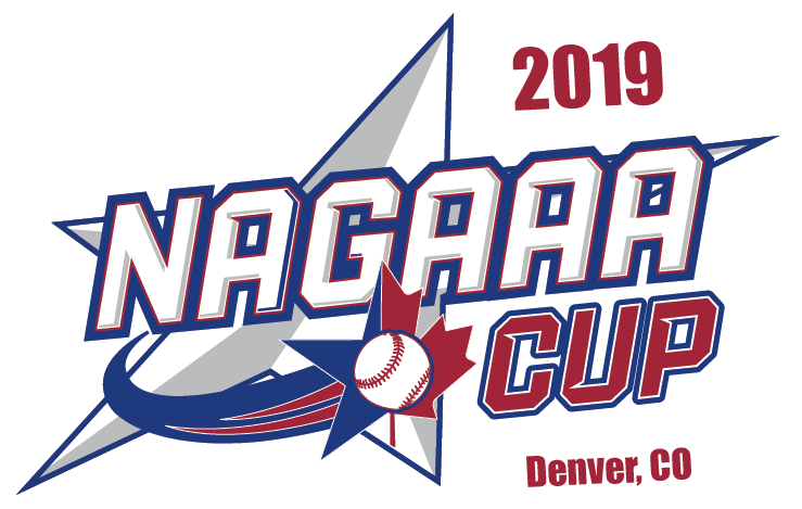 陣亡將士紀念日 桌布 壁紙 — 為科羅拉多州丹佛市設計的醒目2019年NAGAAA CUP標誌，包含棒球、星星和紅白藍色。