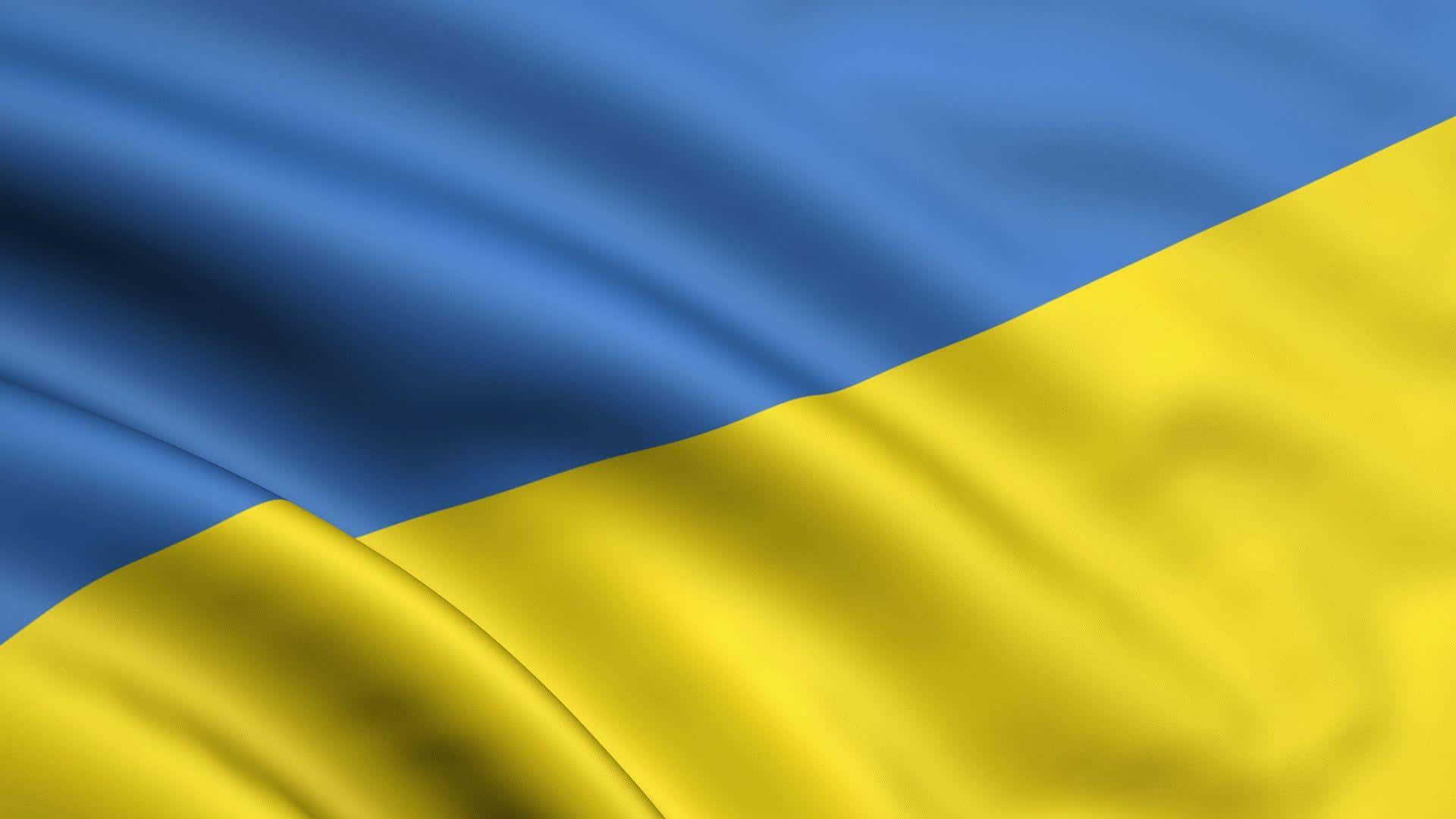 Ukraine 桌布 壁紙 — 烏克蘭國旗的特寫，藍色和黃色條紋在均勻光線下於柔軟布料褶皺中流動。