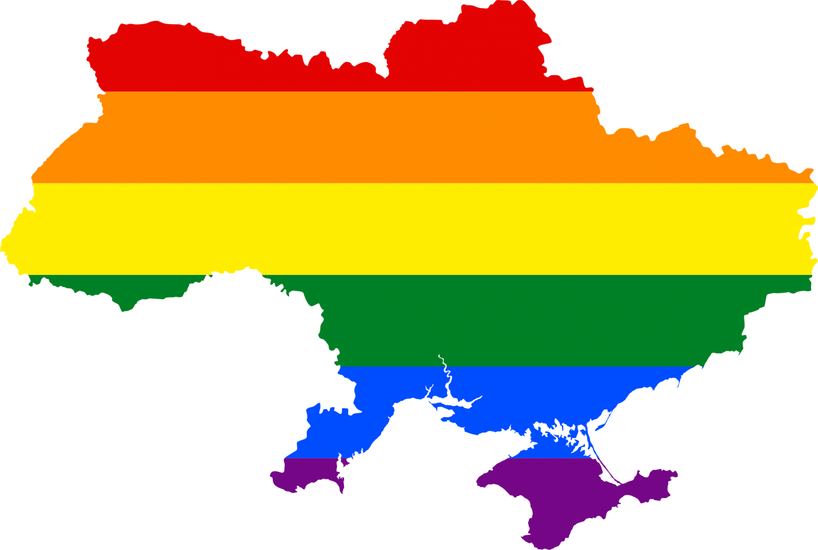LGBT 桌布 壁紙 — 烏克蘭的輪廓充滿了鮮豔的彩虹旗條紋，背景為黑色。