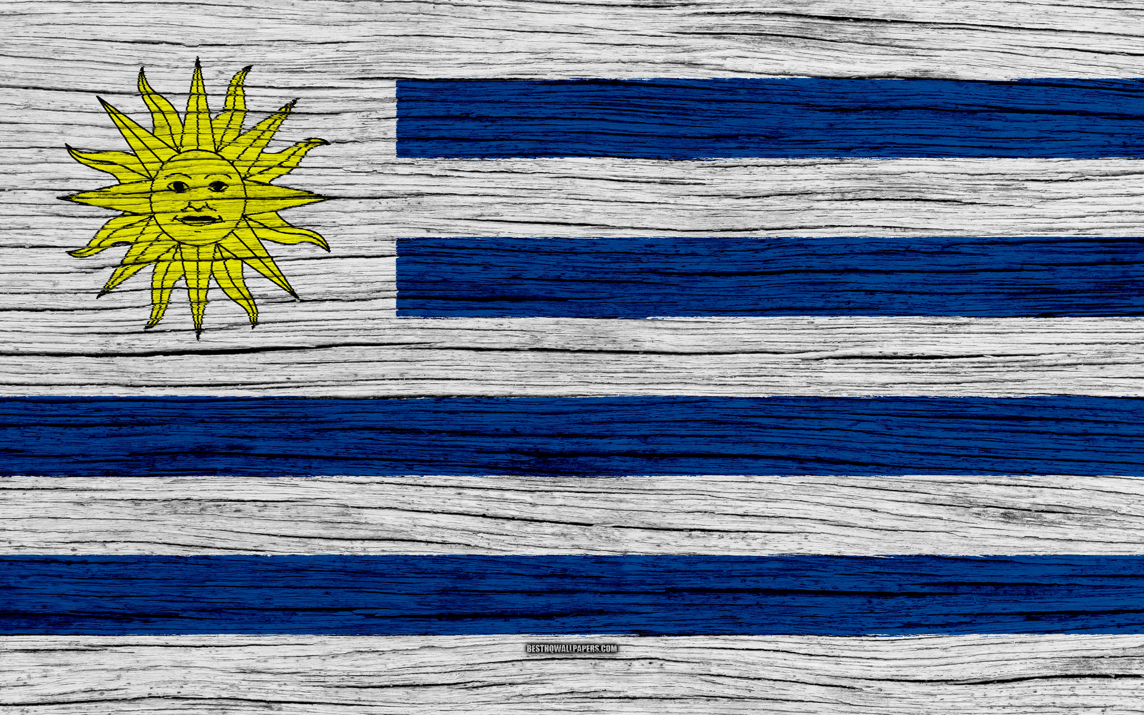 Uruguay 桌布 壁紙 — 烏拉圭國旗繪在風化的木板上，木紋和質地清晰可見。