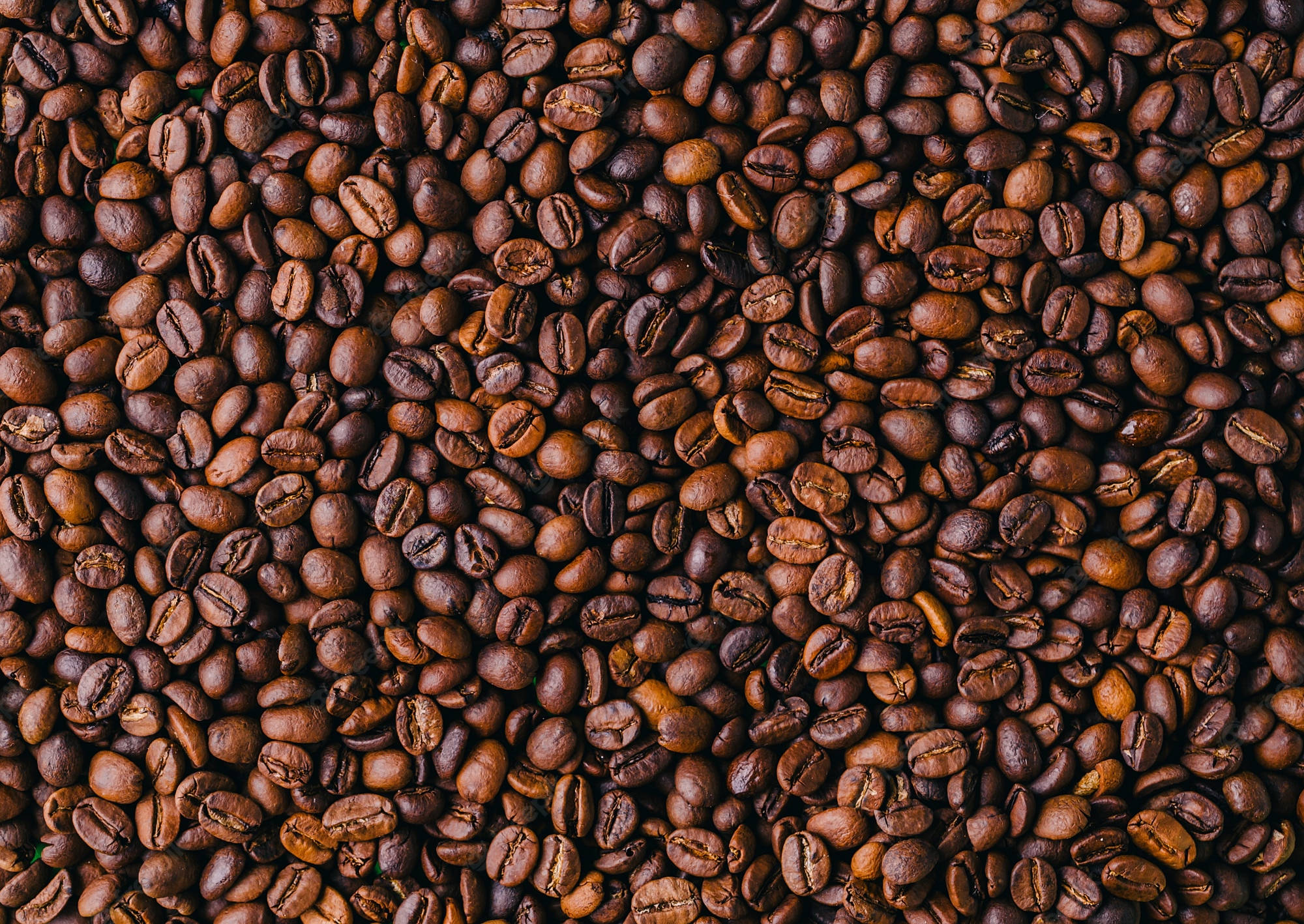 beans 桌布 壁紙 — 烘焙咖啡豆的特寫，帶有豐富的棕色色調和紋理表面。