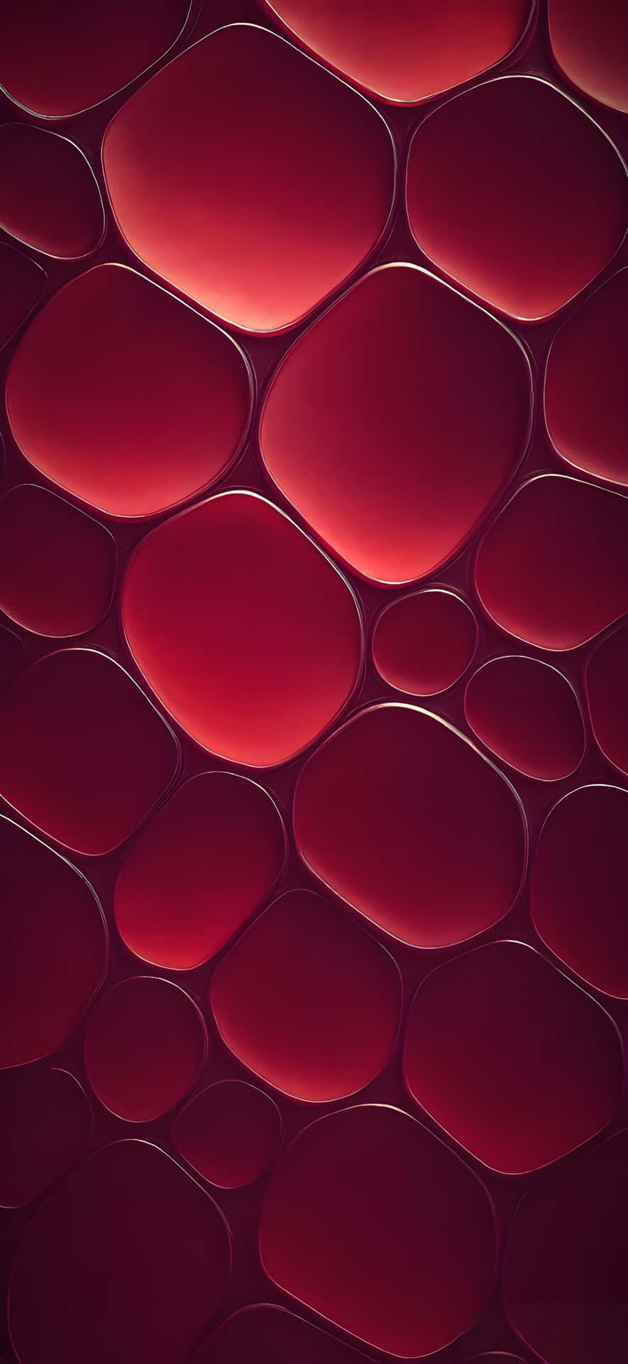 Red Geometry: Modern 3D Wallpaper 壁紙 — 無縫圖案，由光澤圓潤的紅色形狀組成，帶有柔和漸變和細微高光，營造出奢華的抽象紋理。