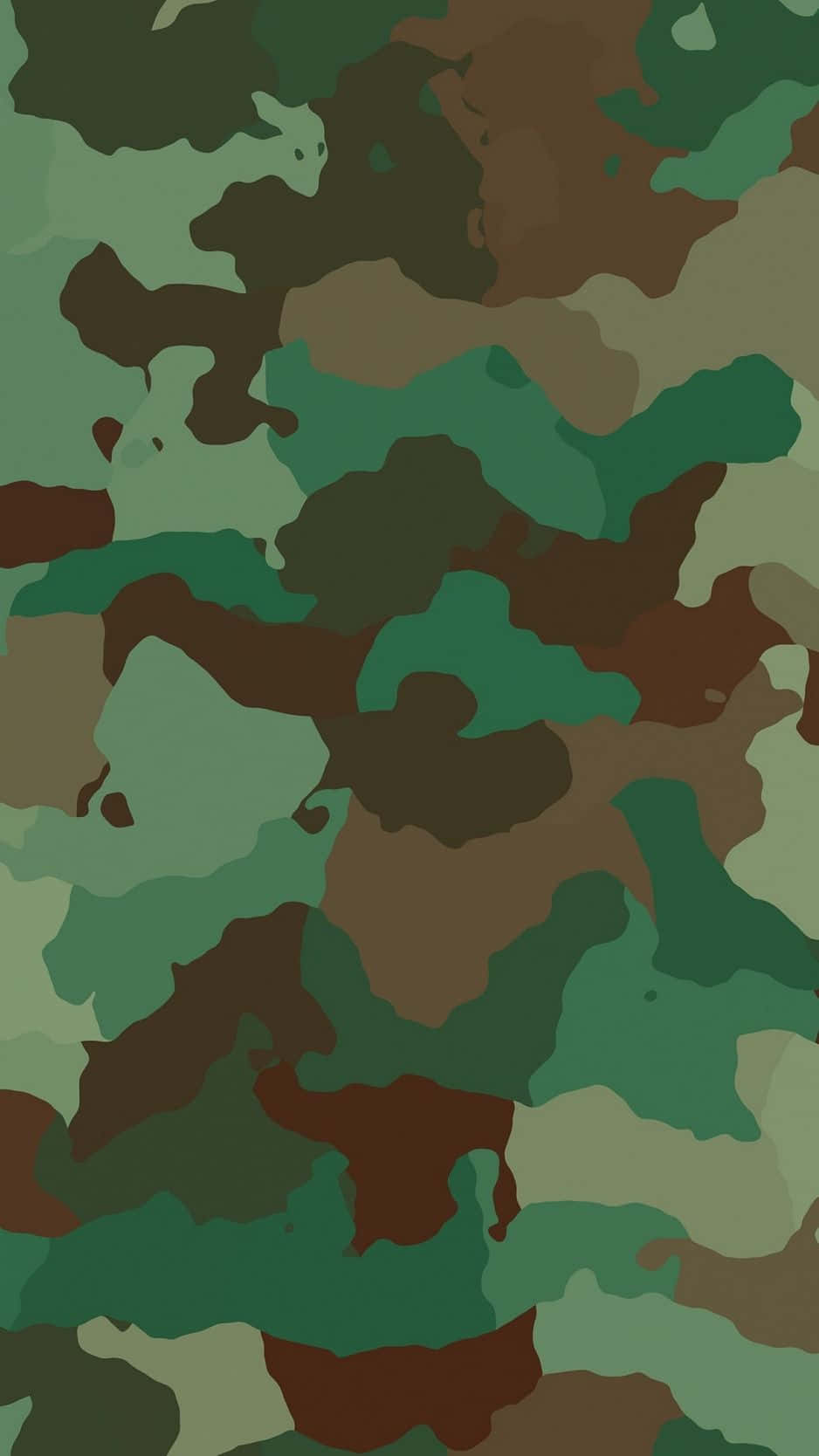 camouflage 桌布 壁紙 — 無縫林地迷彩圖案，帶有不規則的綠色、棕色和棕褐色斑塊。