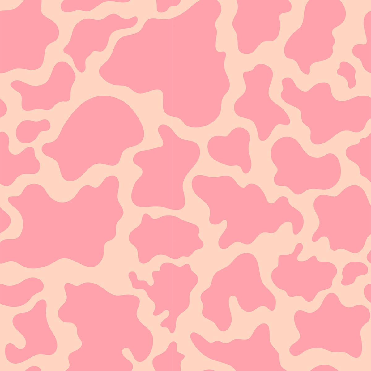 Cow Pattern 桌布 壁紙 — 無縫粉紅乳牛印花圖案，柔和粉彩色調及有機形狀，淺米色背景。