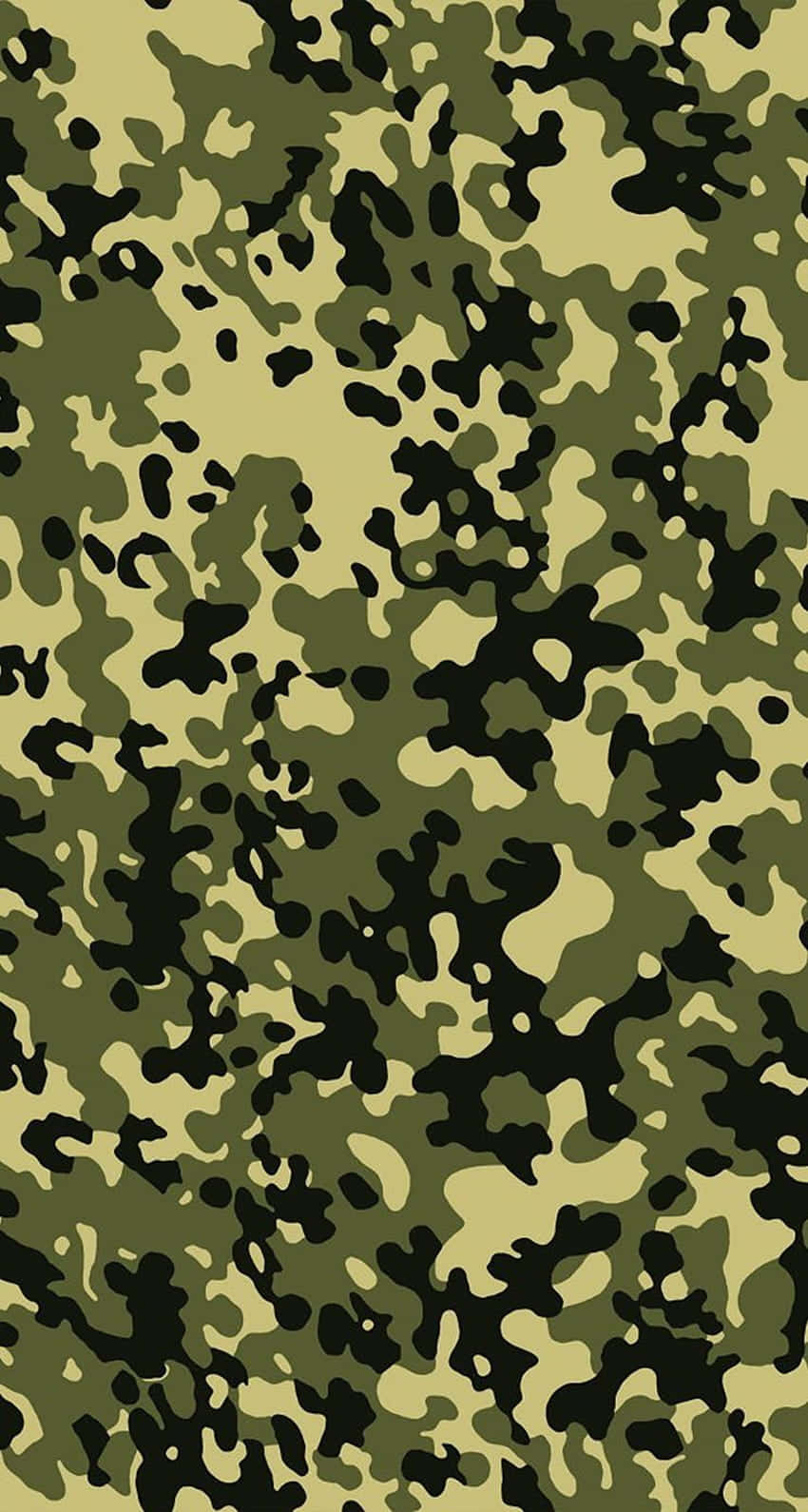 Green Camo 桌布 壁紙 — 無縫軍事迷彩圖案，帶有不規則的橄欖綠、棕褐色和黑色斑點。