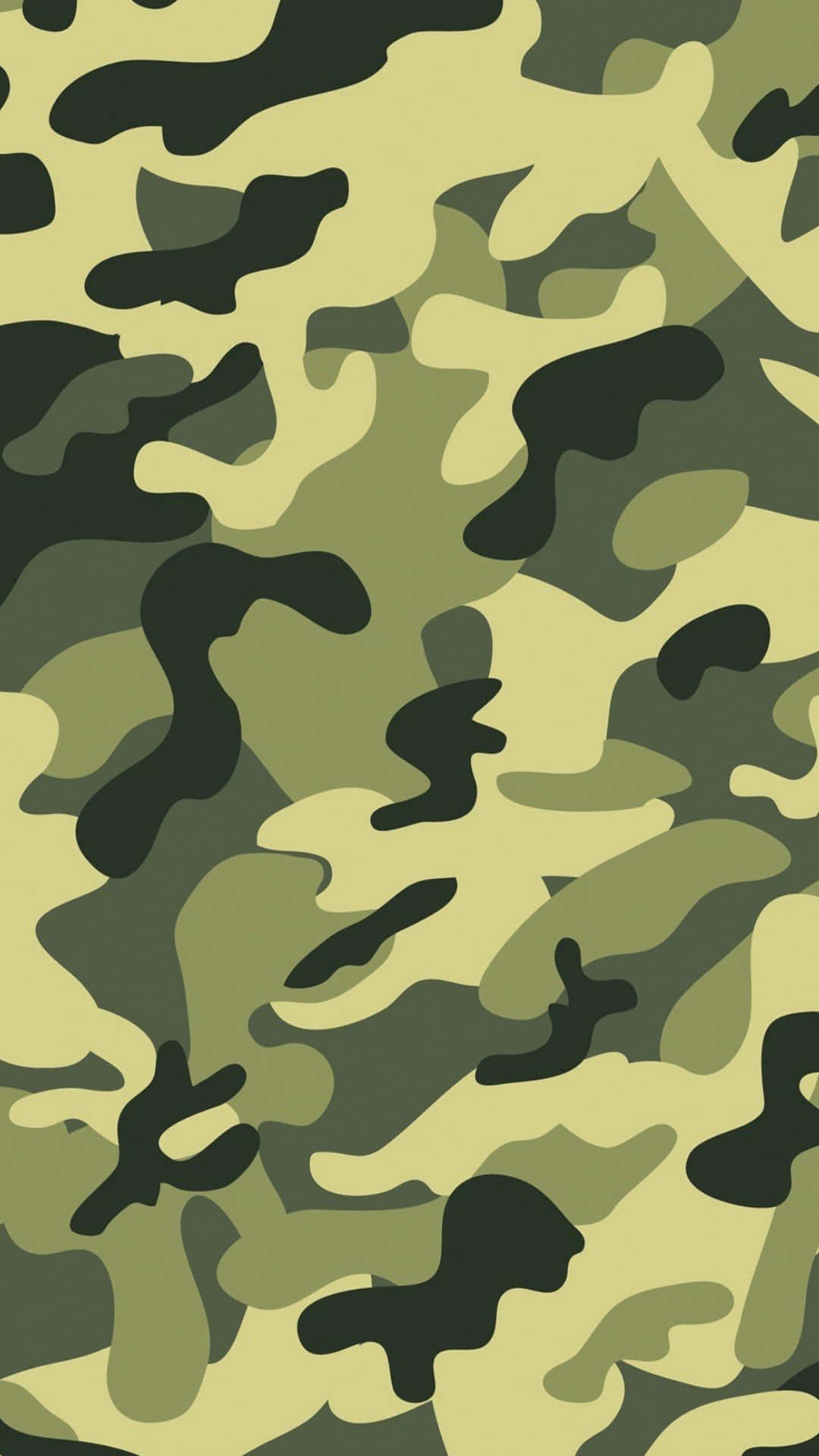 軍事動圖 桌布 壁紙 — 無縫軍用迷彩圖案，淺橄欖色背景上帶有橄欖綠和深綠色斑點。