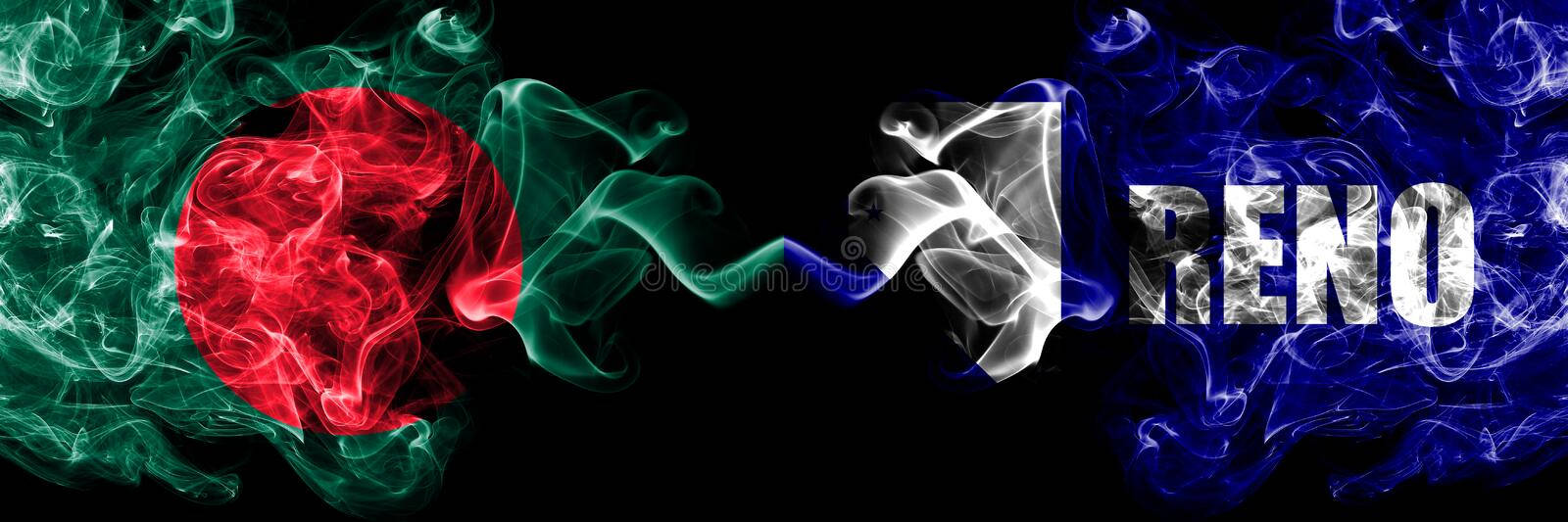 Flag 桌布 壁紙 — 煙霧形成孟加拉國和雷諾旗幟的形狀，在黑色背景上旋轉