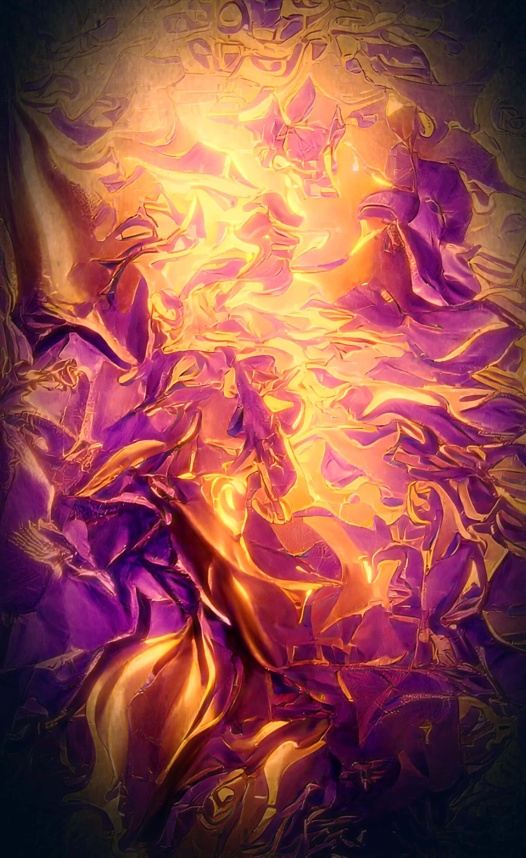 Purple Space 桌布 壁紙 — 熔金與深紫色的鮮豔抽象漩渦，營造出動感、發光、有紋理的表面。