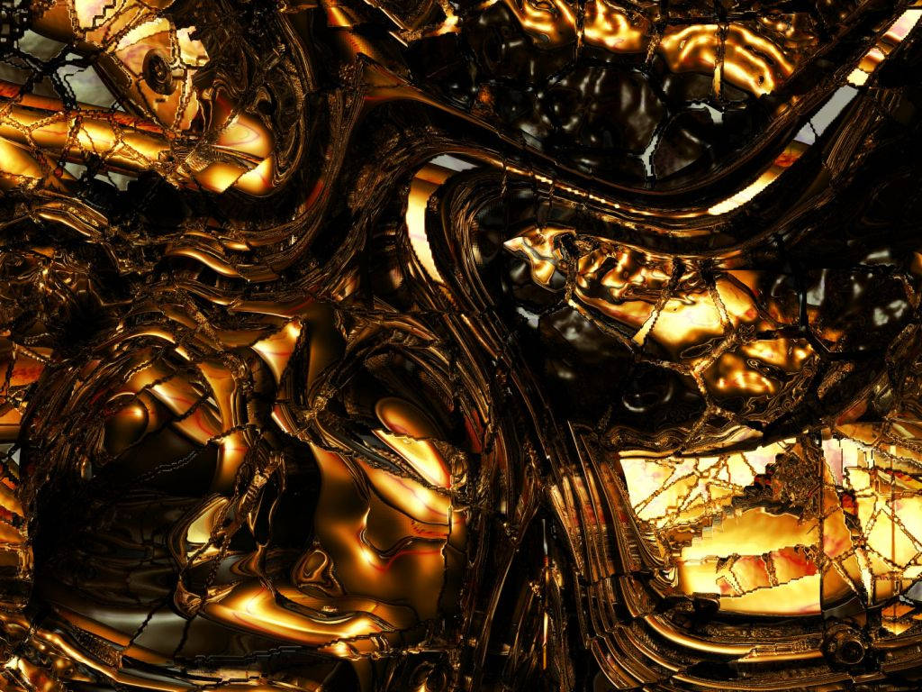 Golden 桌布 壁紙 — 熔金與黑色的迷人抽象圖案，帶有裂紋、反光表面和發光高光。