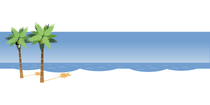 熱帶海灘矢量插圖，包含碧海、白沙與椰子樹 — 天空 壁紙