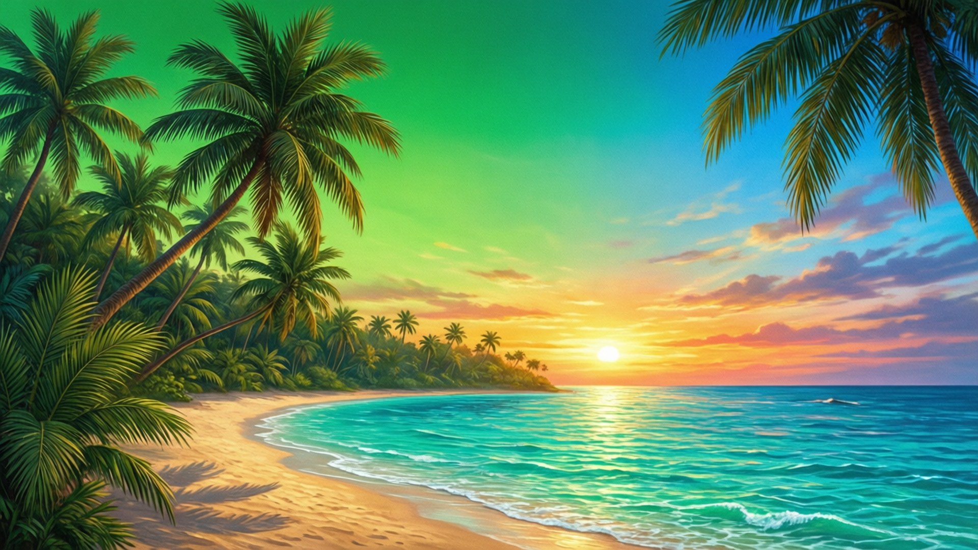 熱帶海灘綠天 壁紙