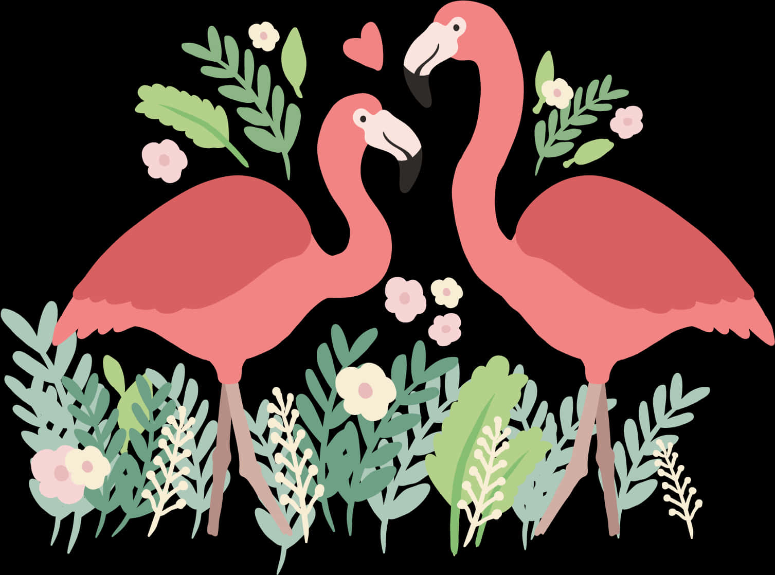 熱帶火鶴愛情插畫 壁紙