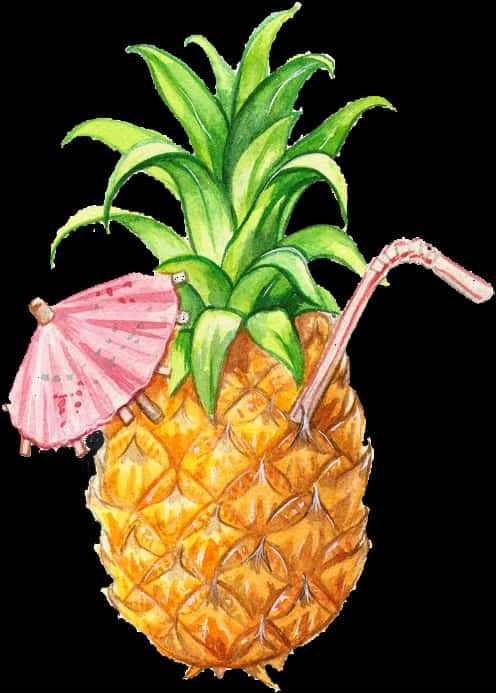 熱帶鳳梨雞尾酒插畫 壁紙