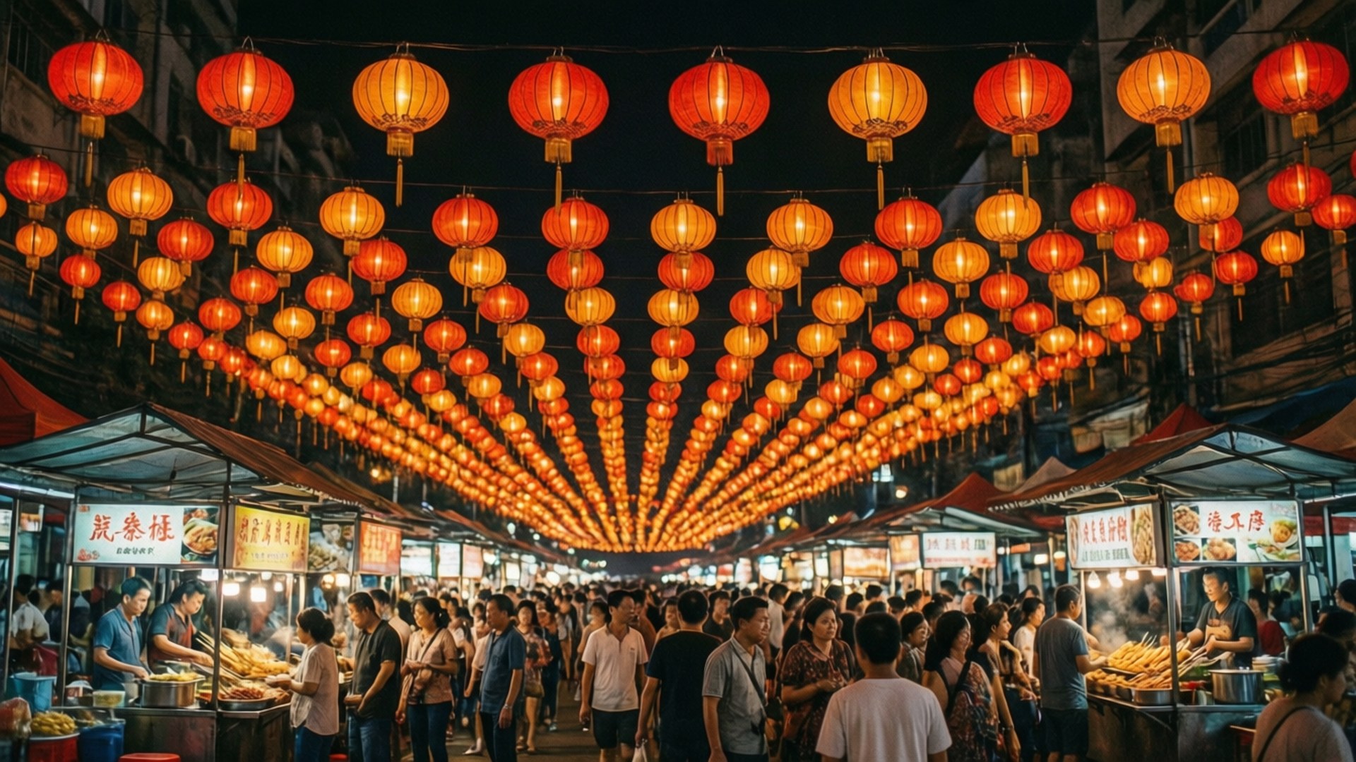 熱鬧的夜市 壁紙