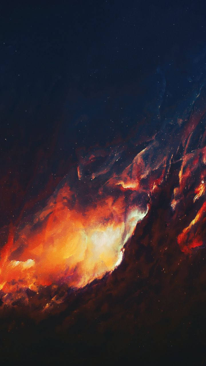 雲朵 桌布 壁紙 — 熾熱星雲在繁星宇宙背景下散發橙紅色光芒。