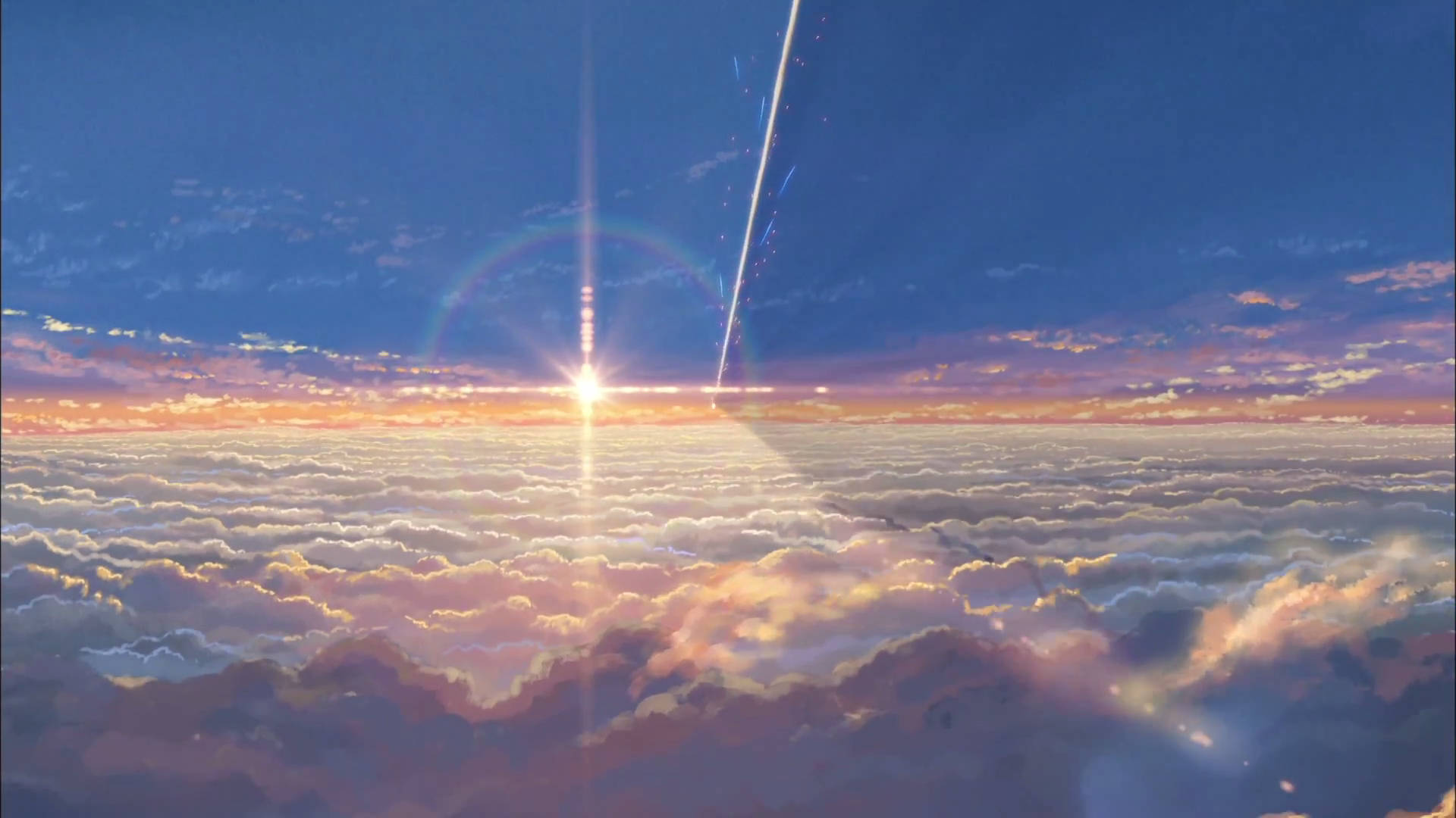 雲上日出，天空帶有發光條紋
