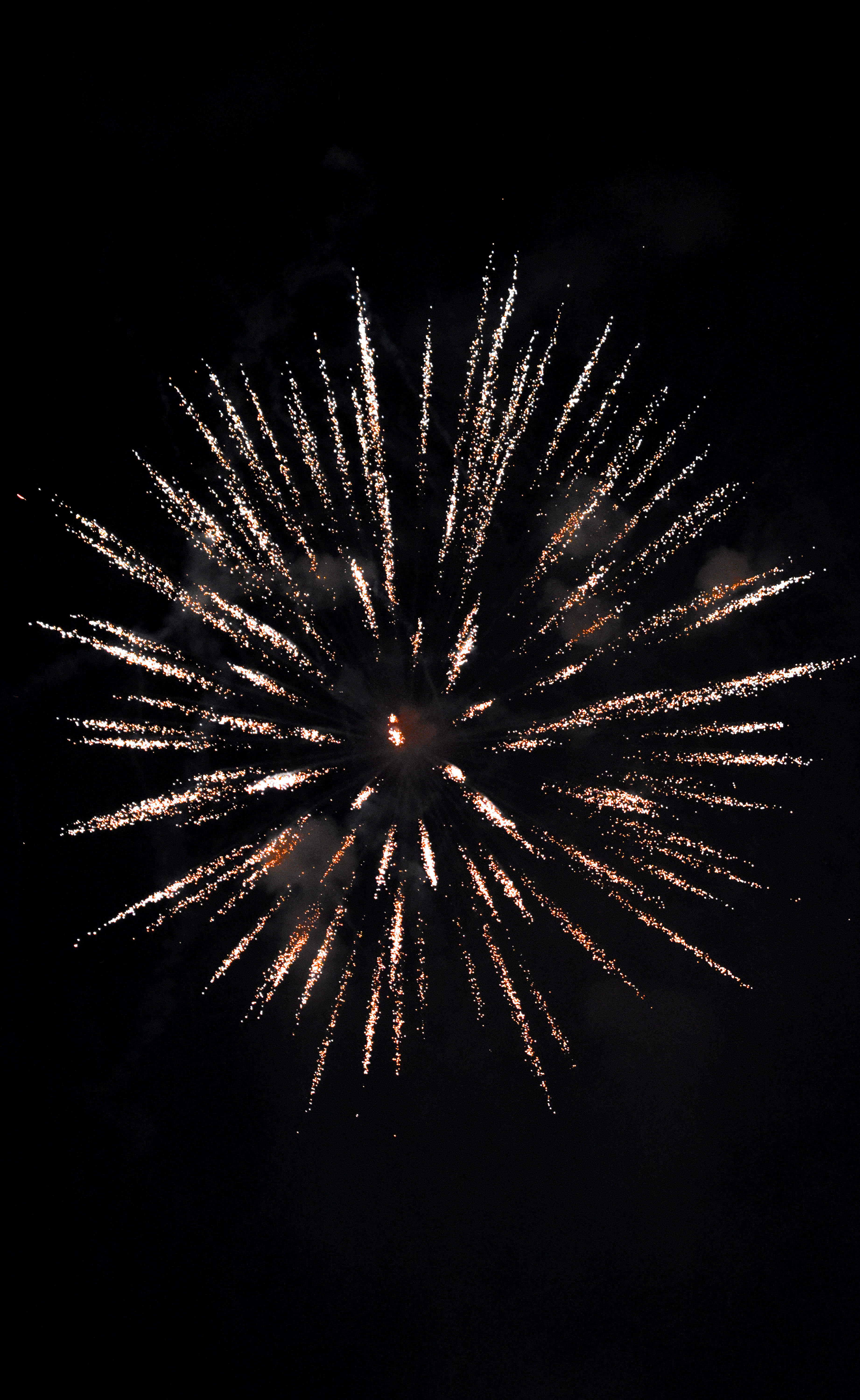 firework 桌布 壁紙 — 燦爛的金色煙火在漆黑的夜空中完美地放射狀爆炸。