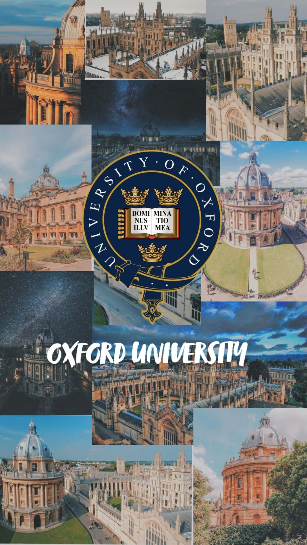 England 桌布 壁紙 — 牛津大學標誌性歷史建築在不同天空和光線條件下的鮮明拼貼畫。