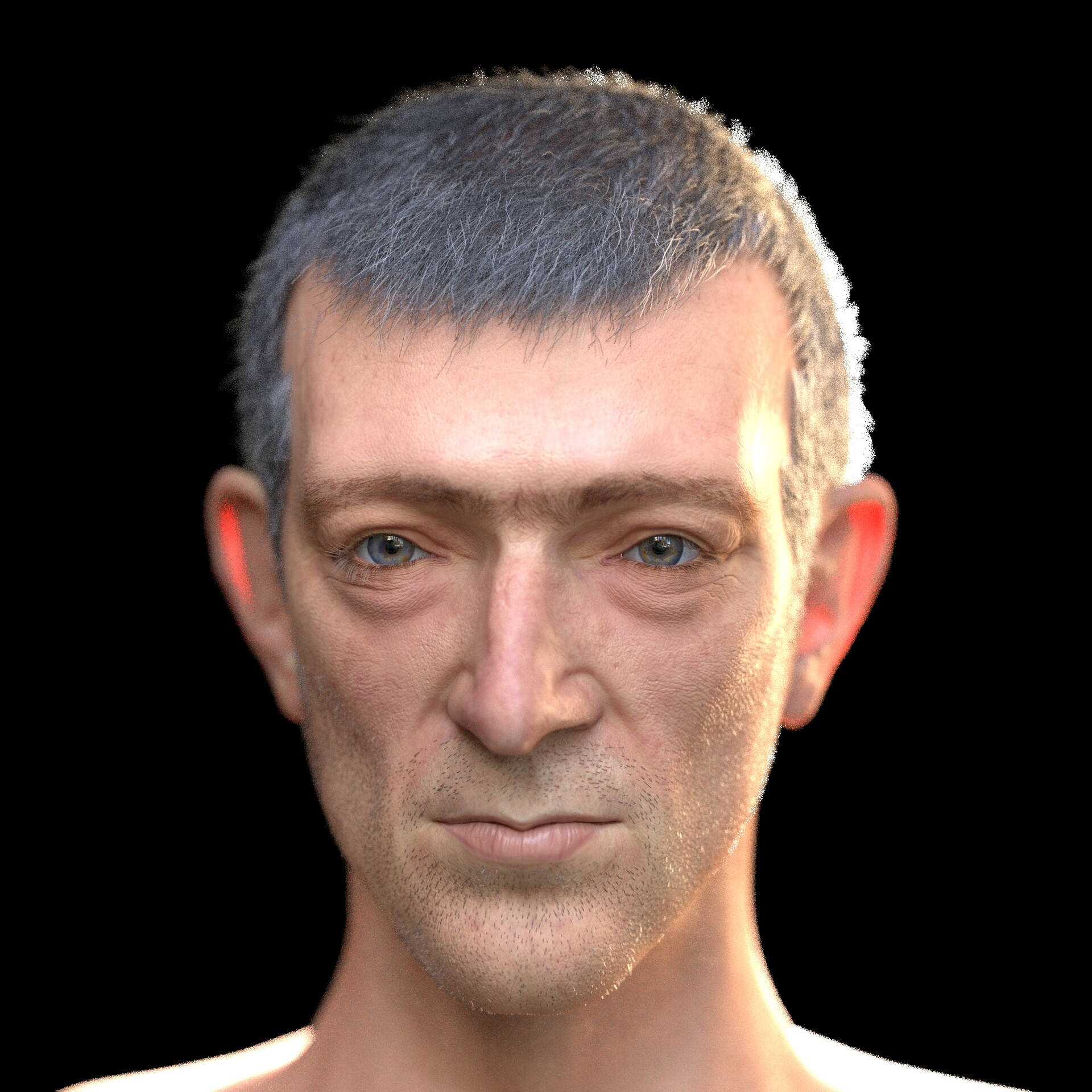 actor 桌布 壁紙 — 特寫一位灰髮藍眼的中年男子，背景為黑色。