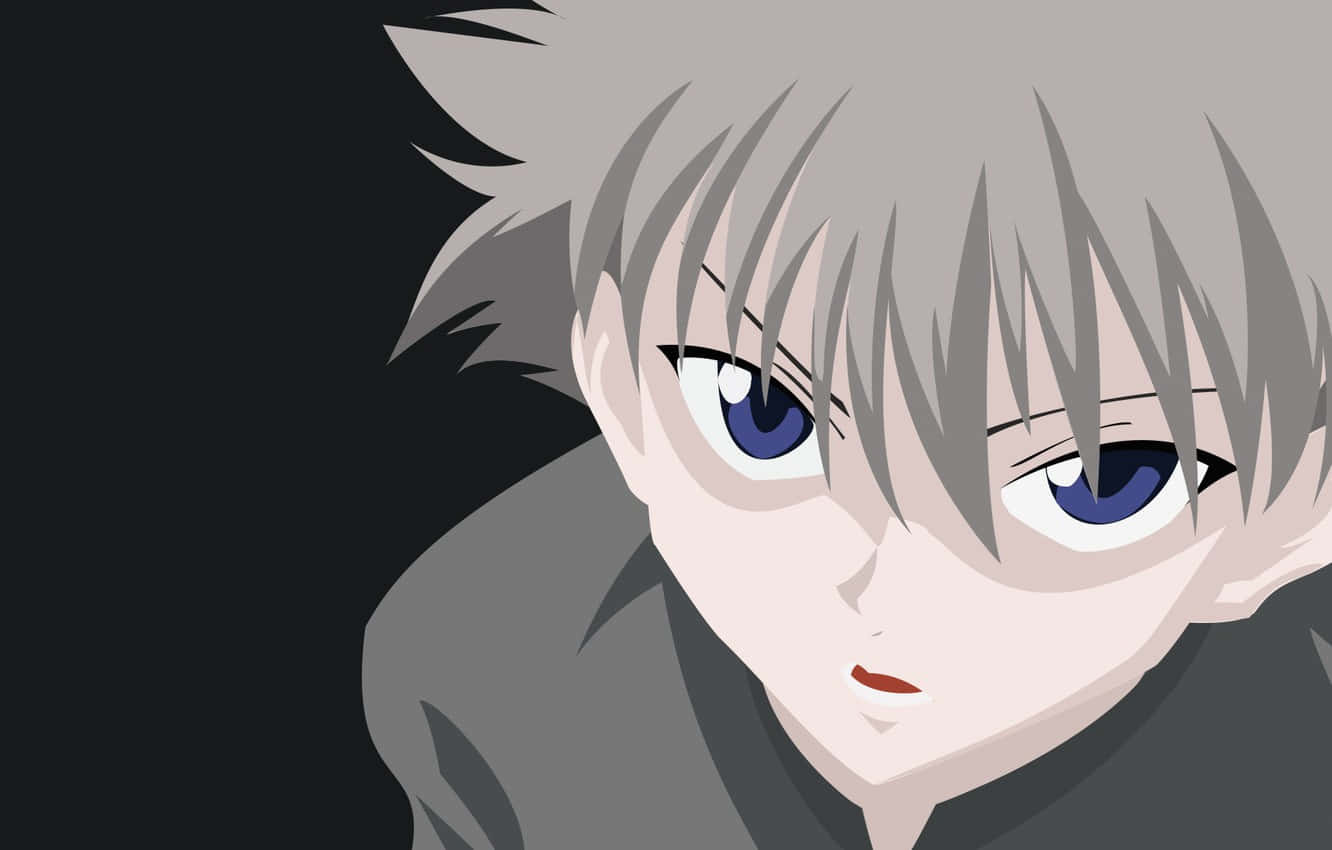 Shonen Anime 桌布 壁紙 — 特寫一個動漫角色，擁有尖刺的灰色頭髮和強烈的藍色眼睛，背景為深色。