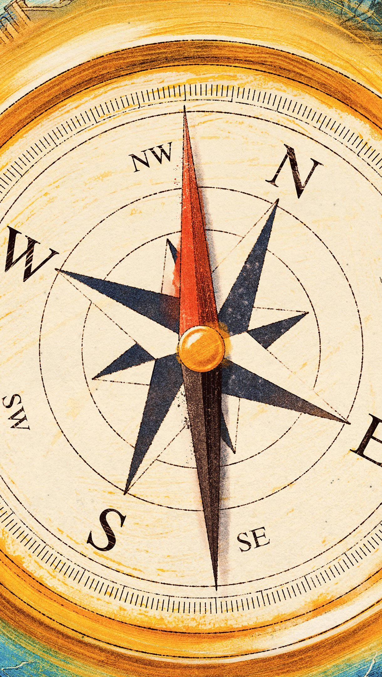 Compass 桌布 壁紙 — 特寫一個復古指南針，紅色指針指向北方，背景為有紋理的羊皮紙。