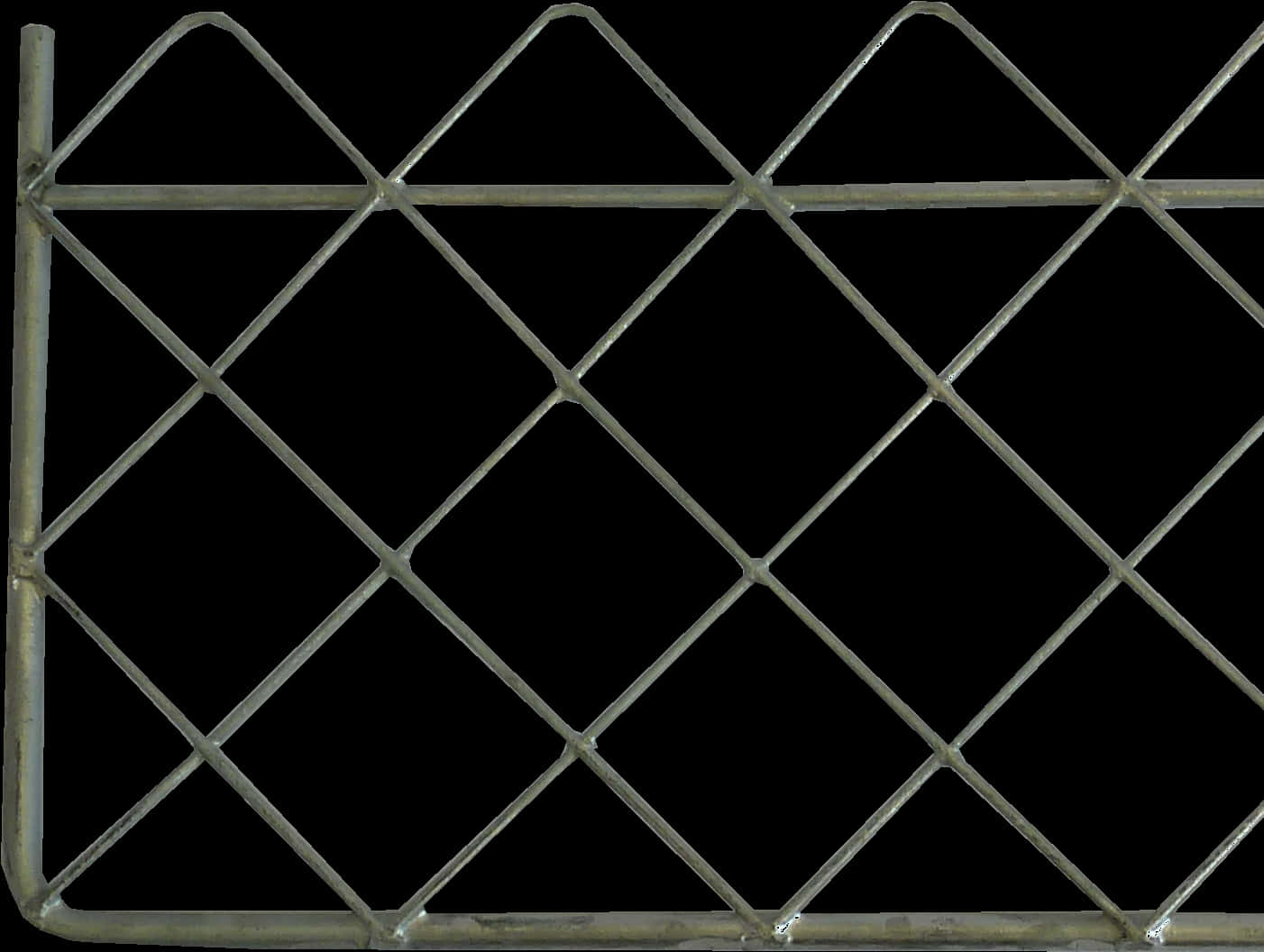 fence 桌布 壁紙 — 特寫一個風化的金屬菱形格柵圍欄，背景為純黑色。
