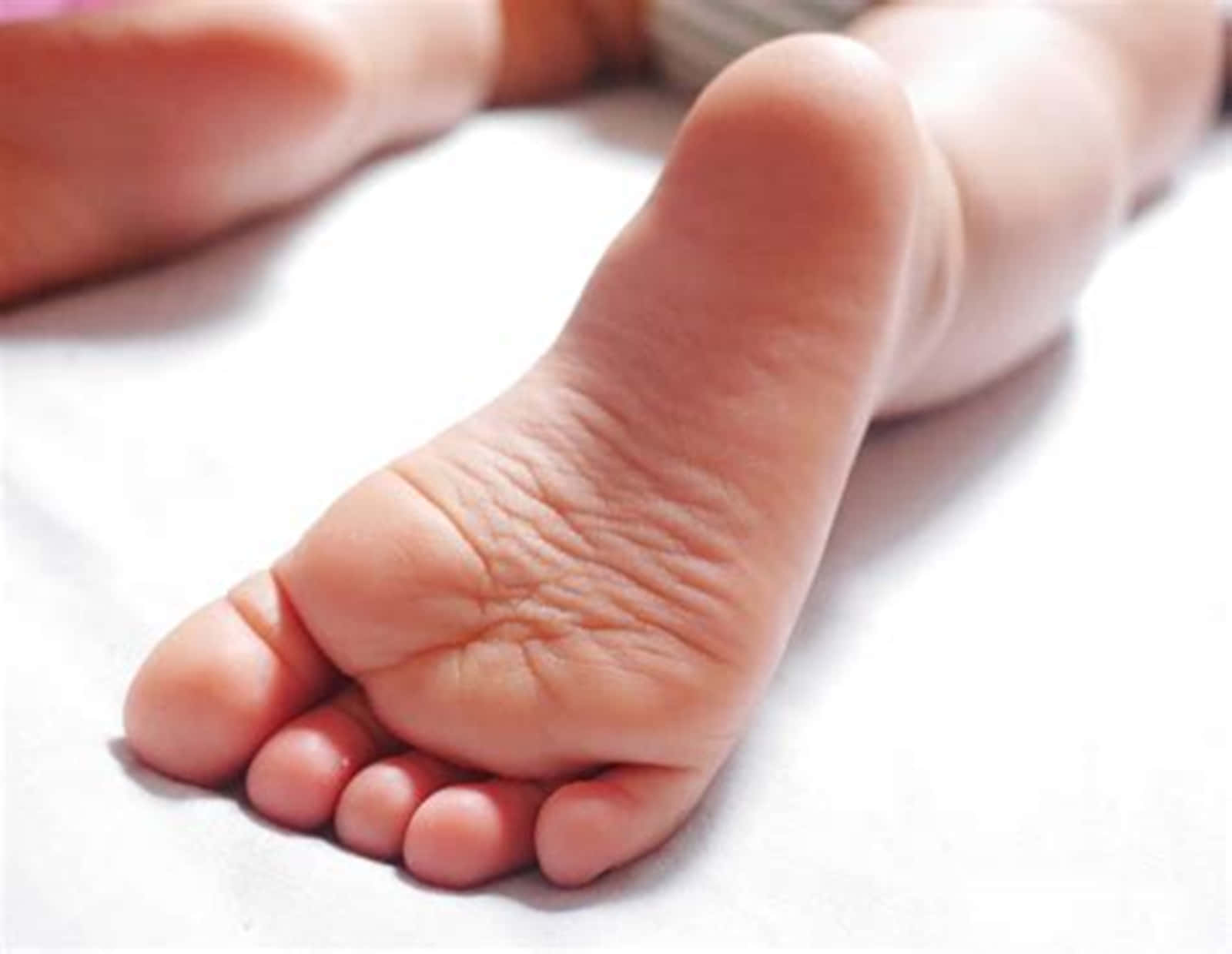feet 桌布 壁紙 — 特寫鏡頭，嬰兒柔軟的腳丫放在白色毯子上，光線柔和。