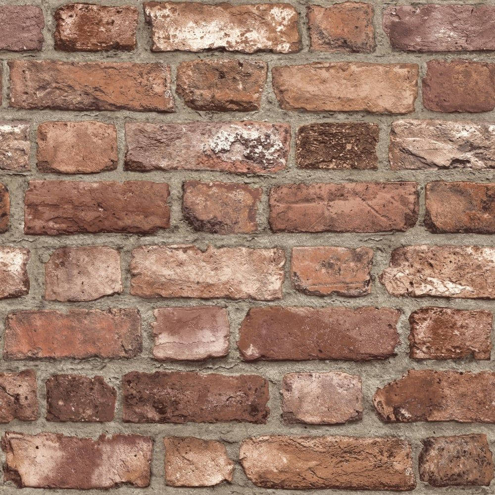 Brick 桌布 壁紙 — 特寫風化紅磚牆，灰色砂漿，顯示紋理和年代。