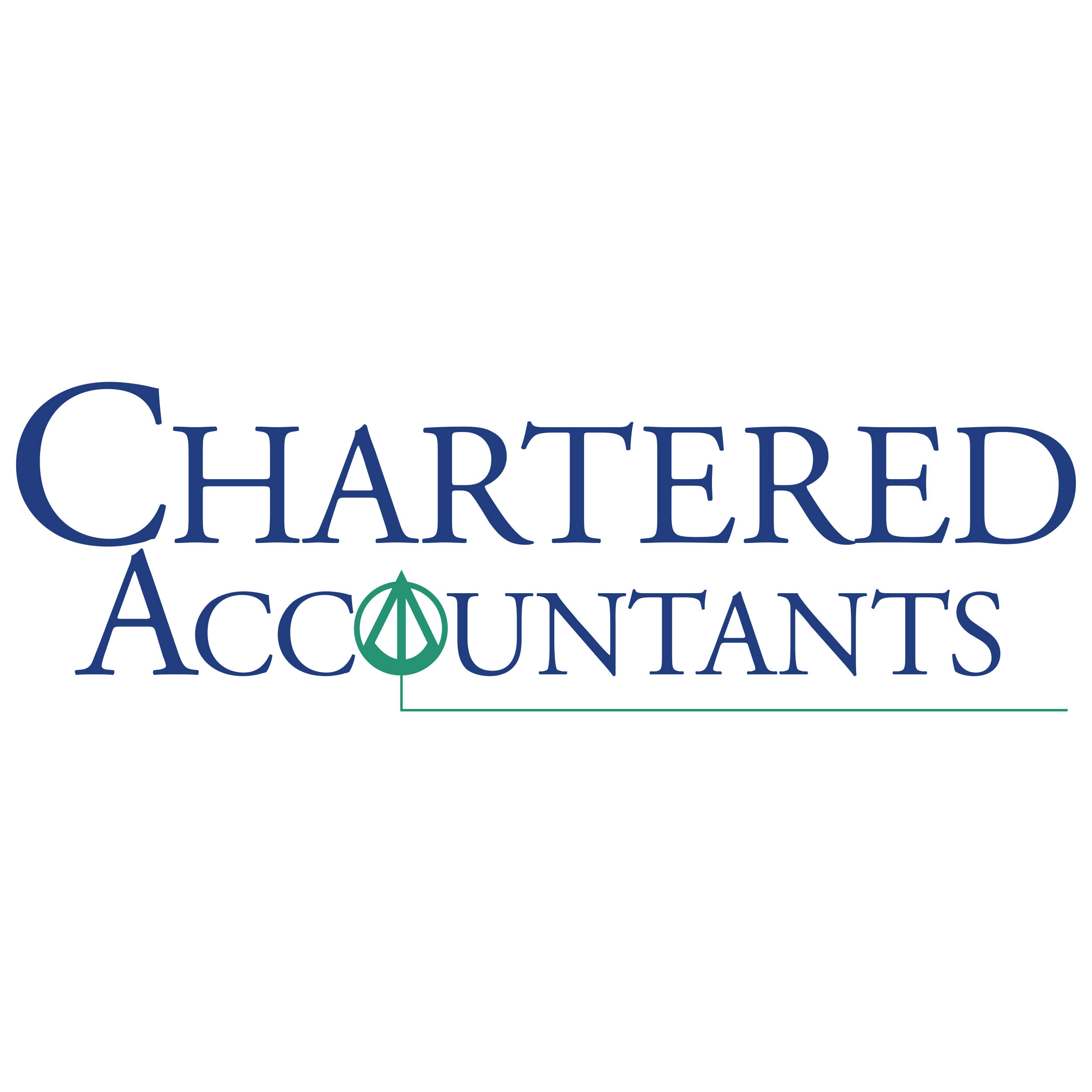 Chartered Accountant 桌布 壁紙 — 特許會計師的專業標誌，採用海軍藍襯線文字和白色背景上的綠色圓形符號。