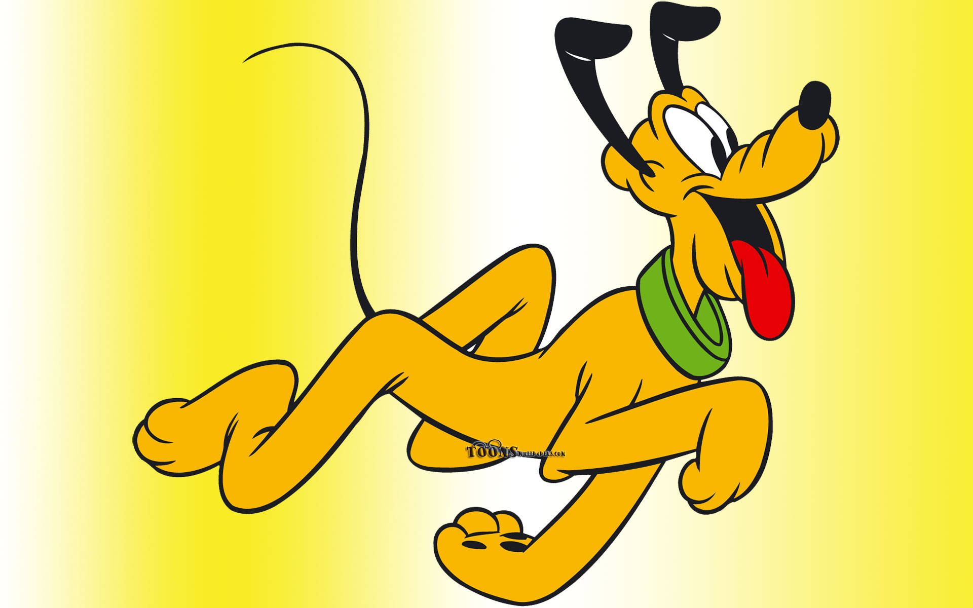 pluto 桌布 壁紙 — 狗狗布魯托伸出舌頭，愉快地跳過明亮的黃色漸變背景。