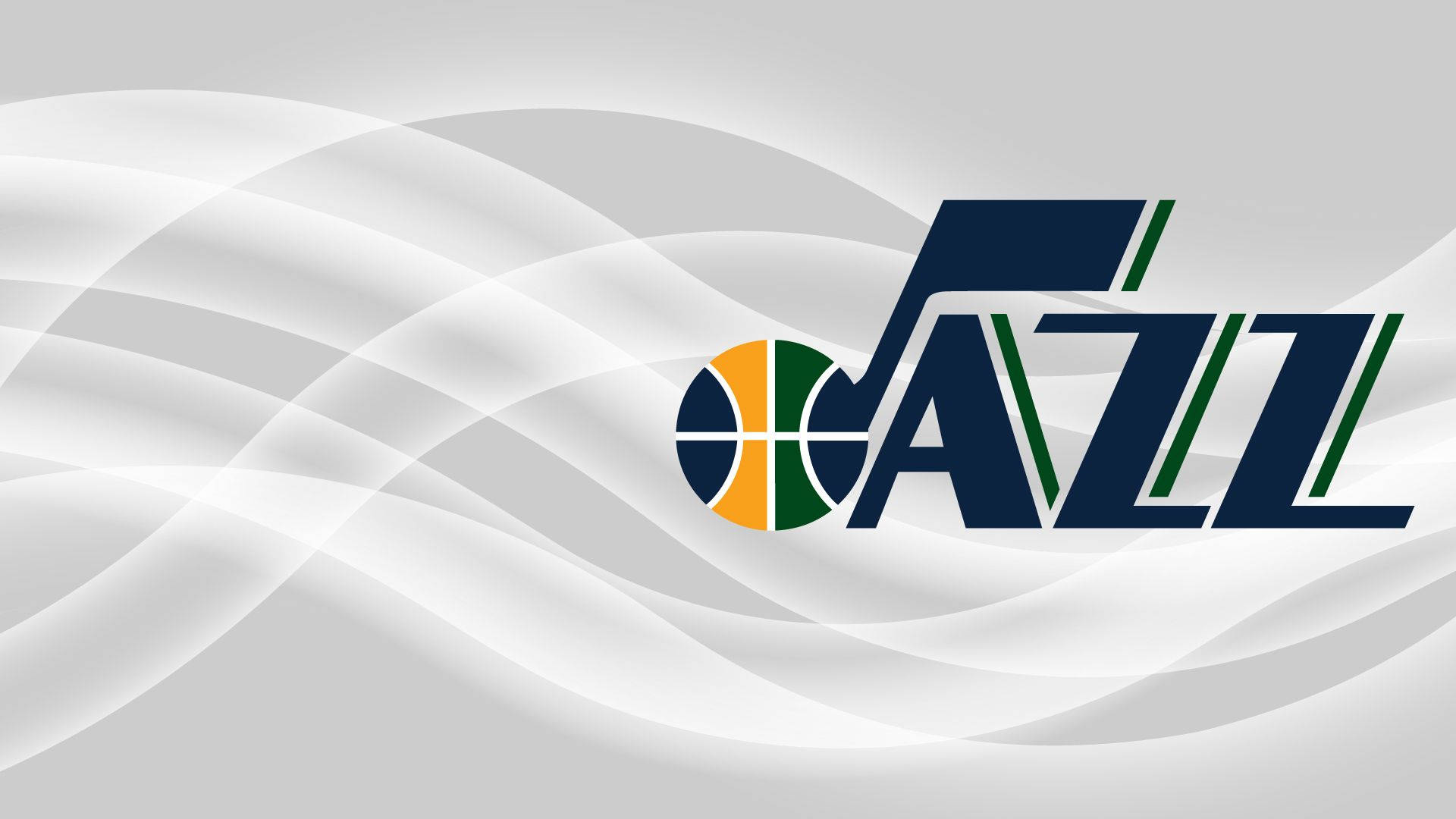 Utah 桌布 壁紙 — 猶他爵士隊標誌漂浮在淺灰色背景上流動的白色和灰色波浪圖案之上。