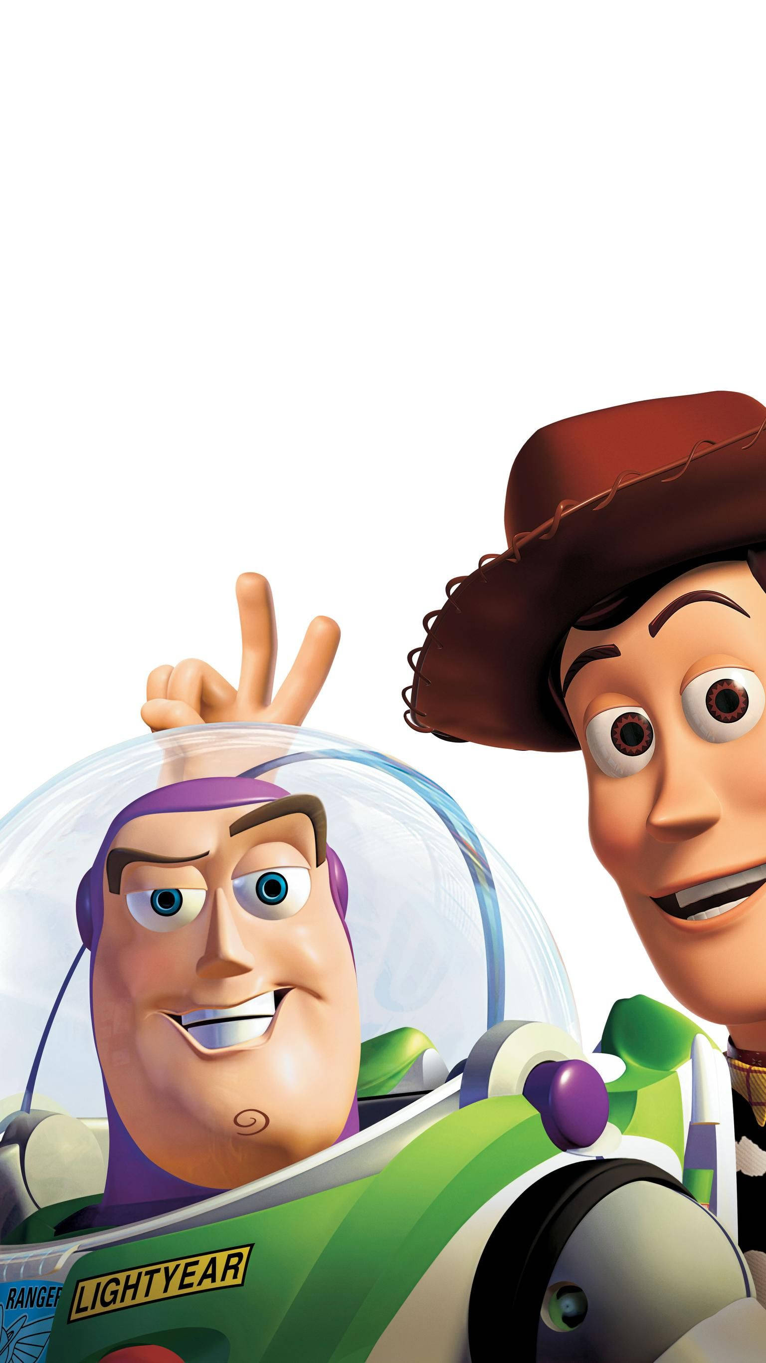 Toy Story 3 桌布 壁紙 — 《玩具總動員》的巴斯光年和胡迪在純白色背景前燦爛微笑。