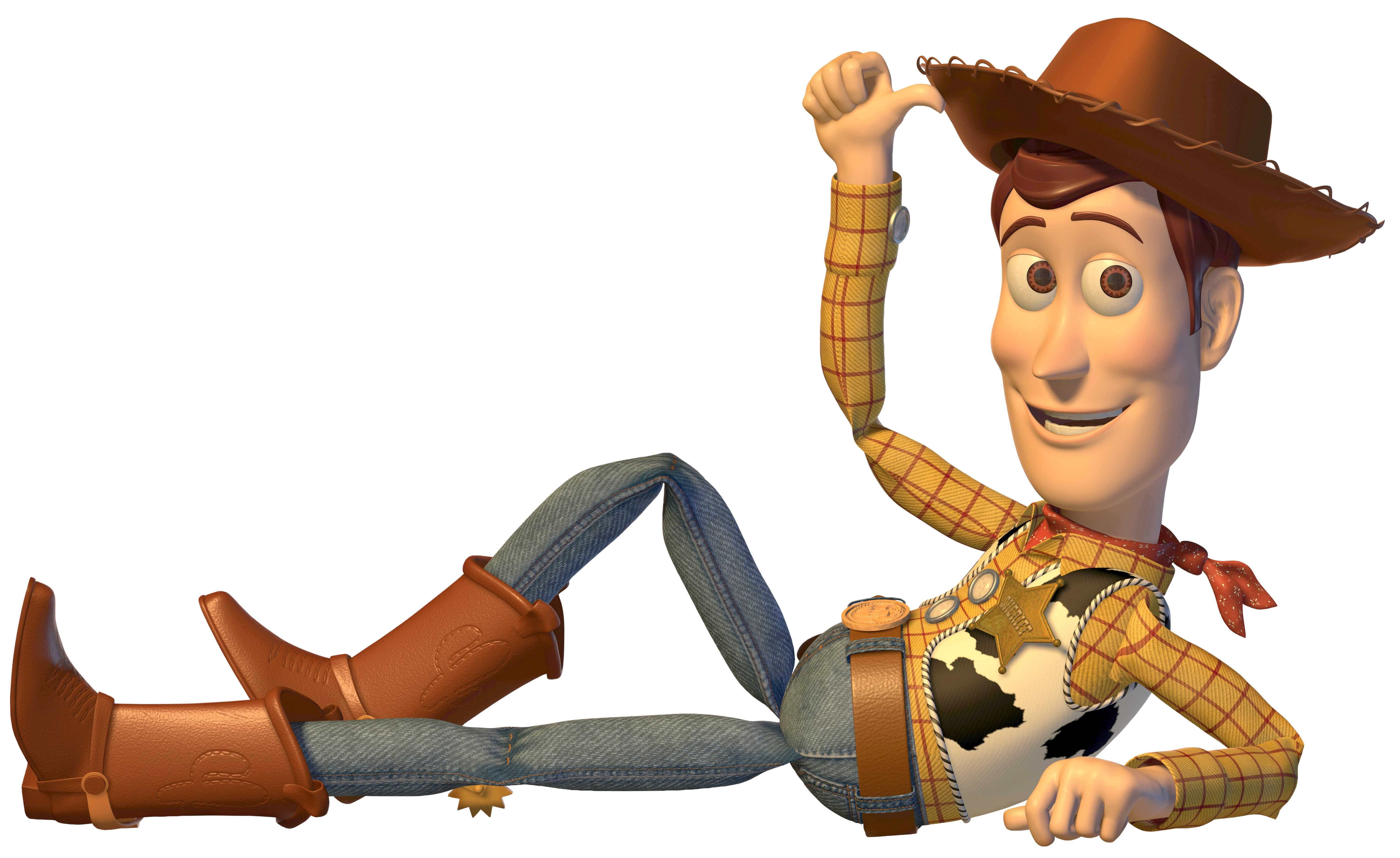 Cowboy 桌布 壁紙 — 《玩具總動員》的胡迪以牛仔姿態在純白色背景前輕鬆地躺著。