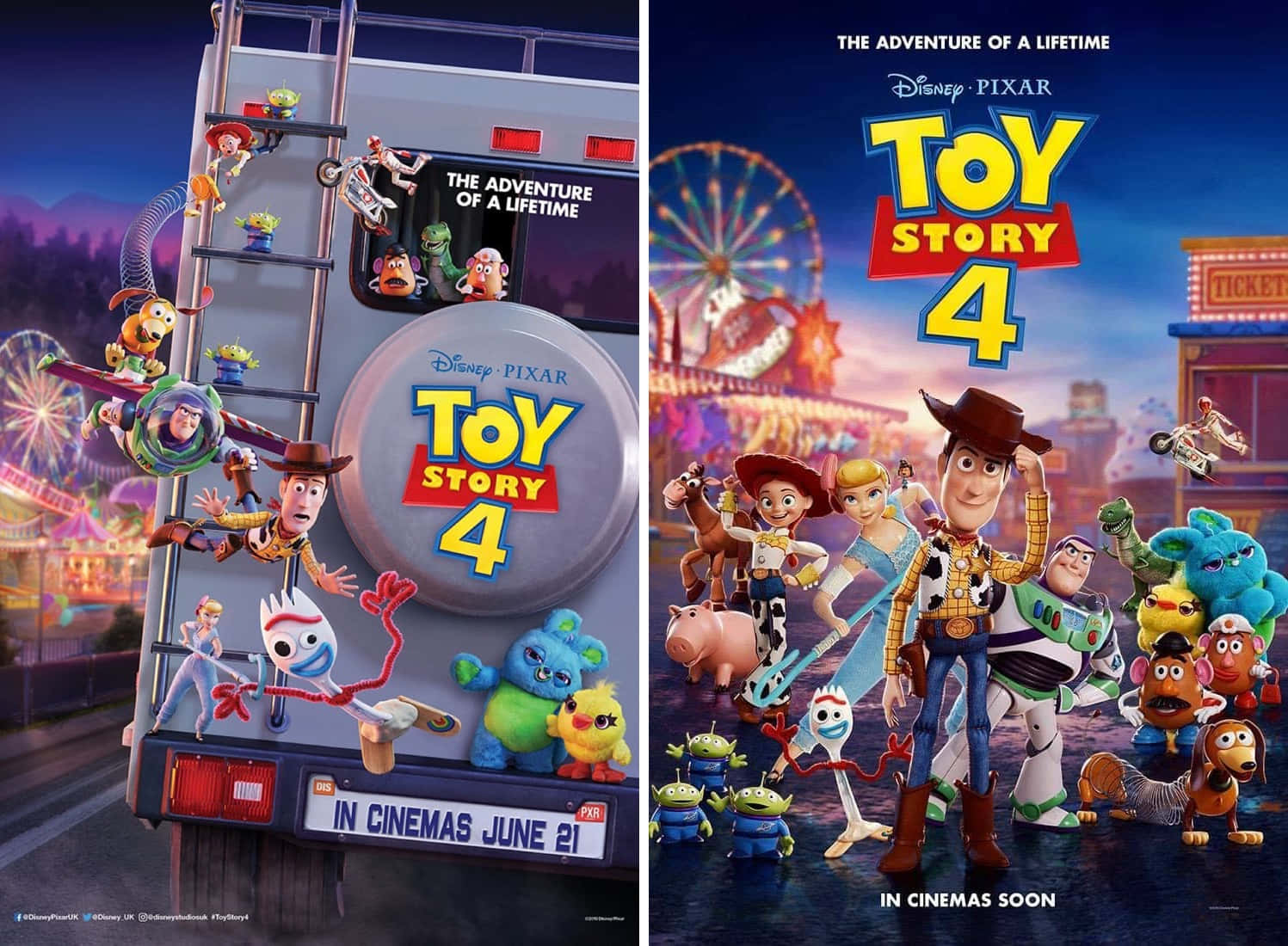 Toy Story 4 桌布 壁紙 — 《玩具總動員4》電影海報展示胡迪、巴斯光年和朋友們在嘉年華主題冒險中，色彩鮮豔，角色有趣。