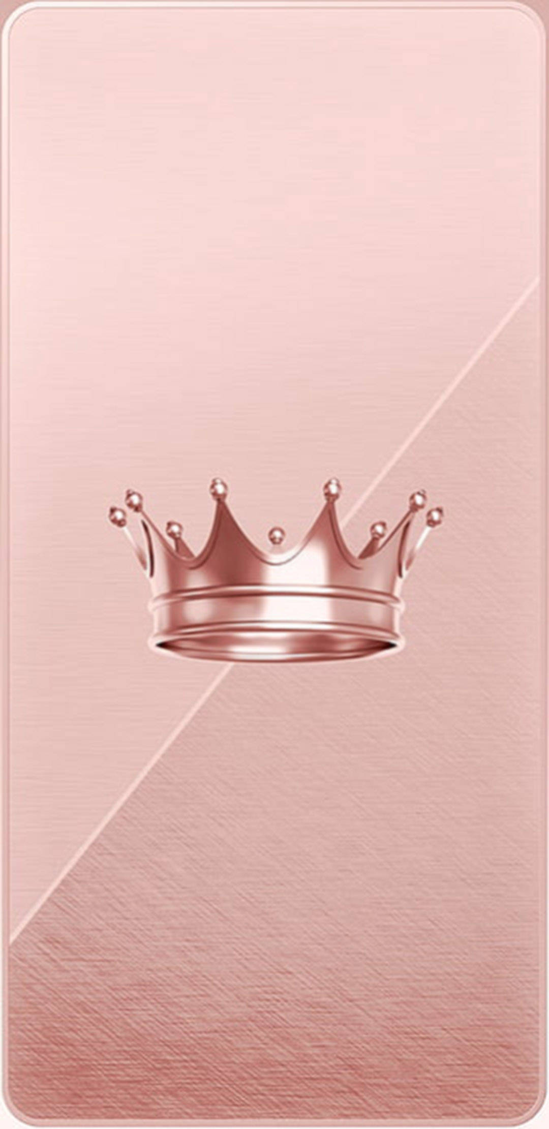 玫瑰金 iPhone 桌布 壁紙 — 玫瑰金皇冠在帶有微妙斜紋紋理的柔和漸變粉紅色背景上閃耀。