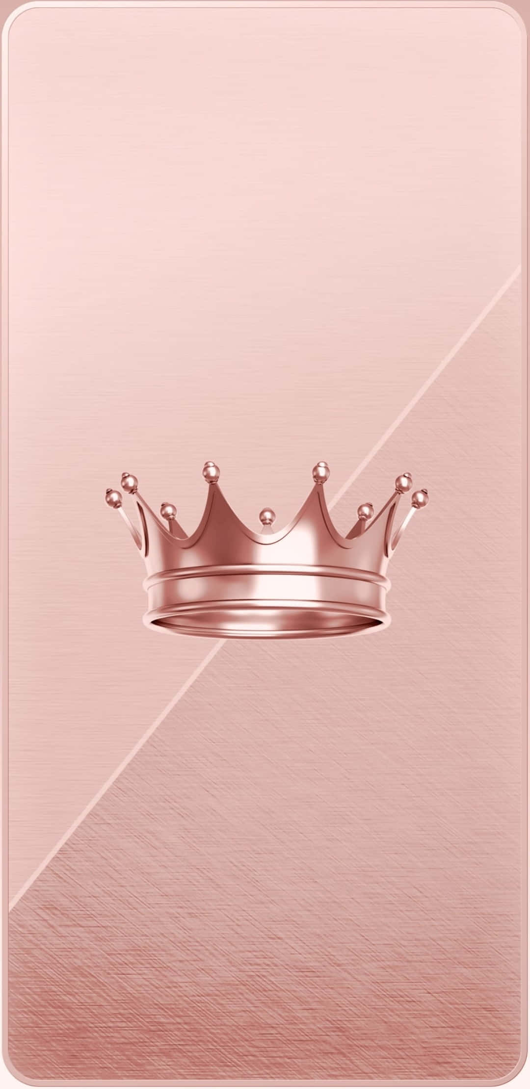 Princess Crown 桌布 壁紙 — 玫瑰金皇冠漂浮在帶有刷紋質感和對角光線條的柔和漸變背景上。