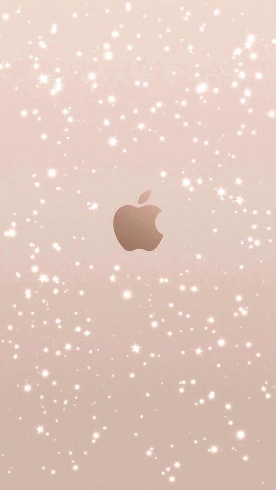 White Glitter 桌布 壁紙 — 玫瑰金色 Apple 標誌居中，置於柔和的腮紅背景上，並灑滿發光的白色閃粉。